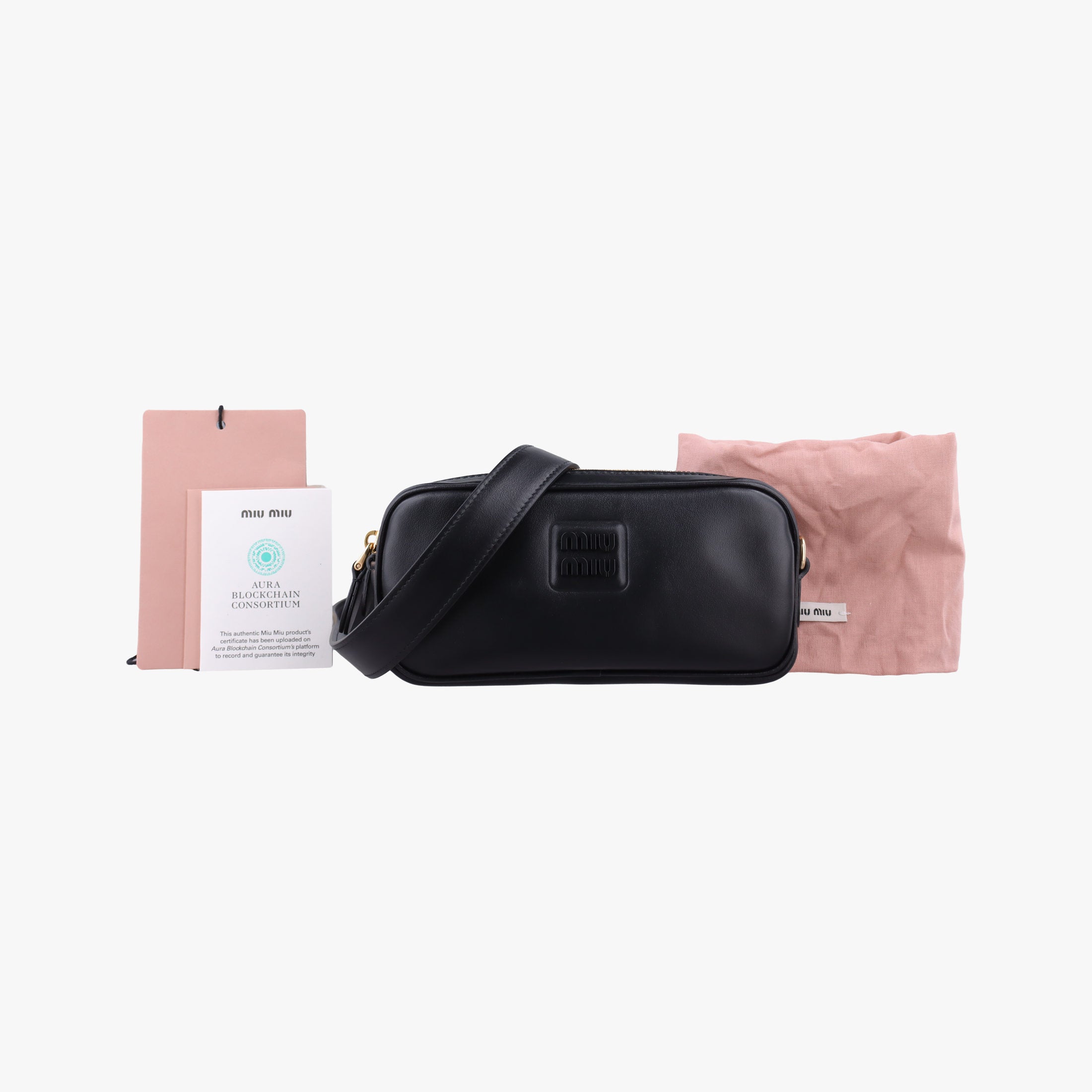 Pre-owned Miu Miu Logo belt Black leather  bum bag/waist bag | stylenewstar