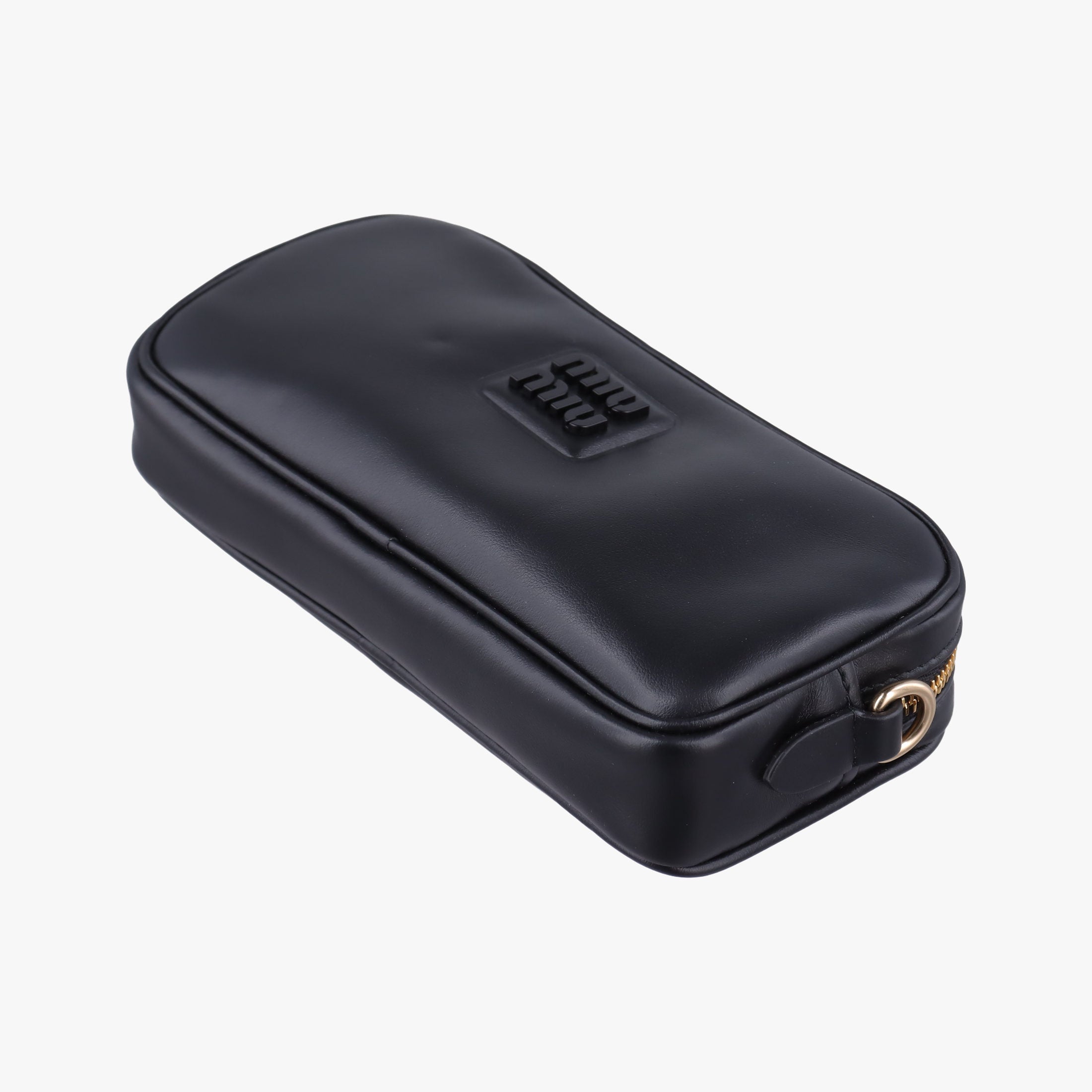 Pre-owned Miu Miu Logo belt Black leather  bum bag/waist bag | stylenewstar