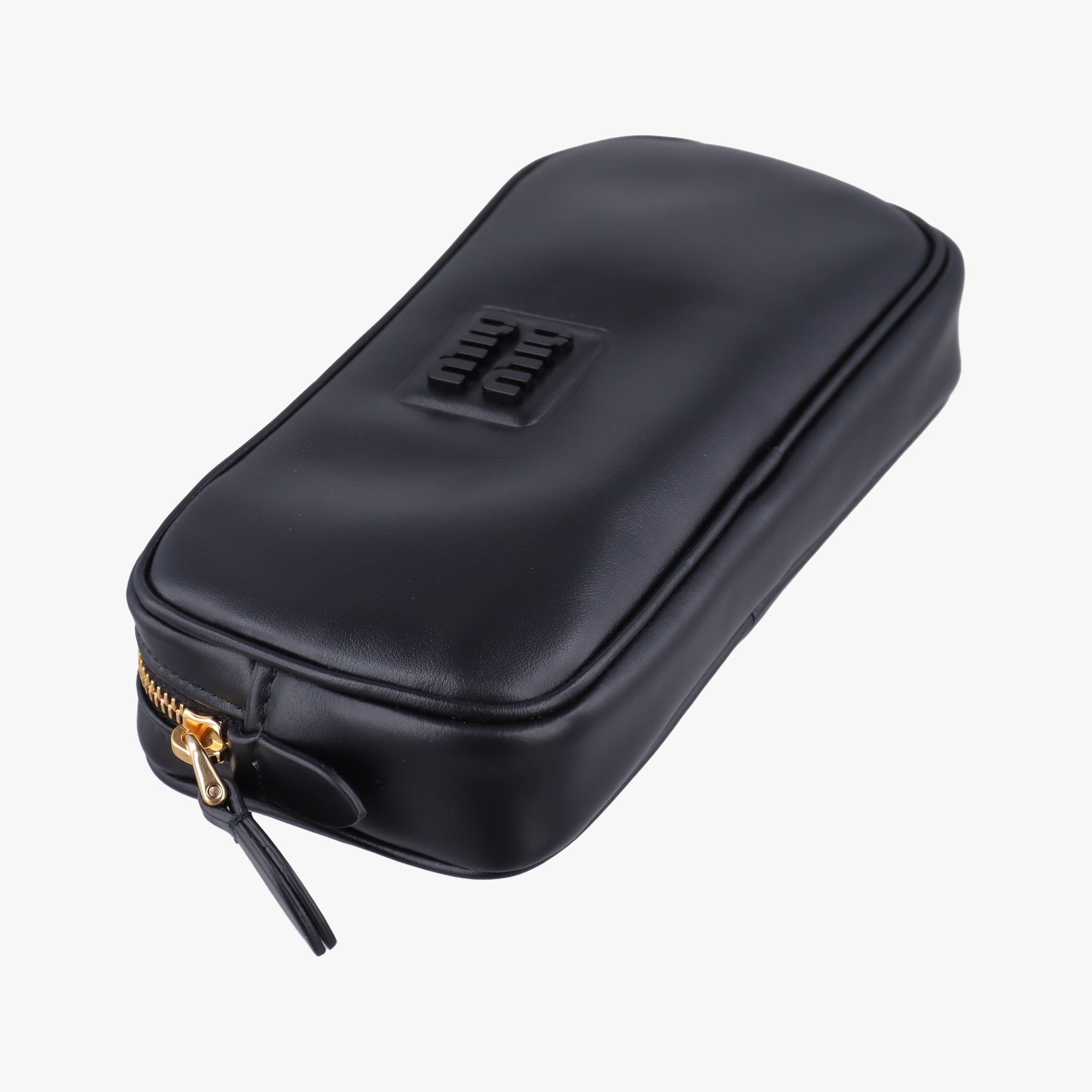 Pre-owned Miu Miu Logo belt Black leather  bum bag/waist bag | stylenewstar
