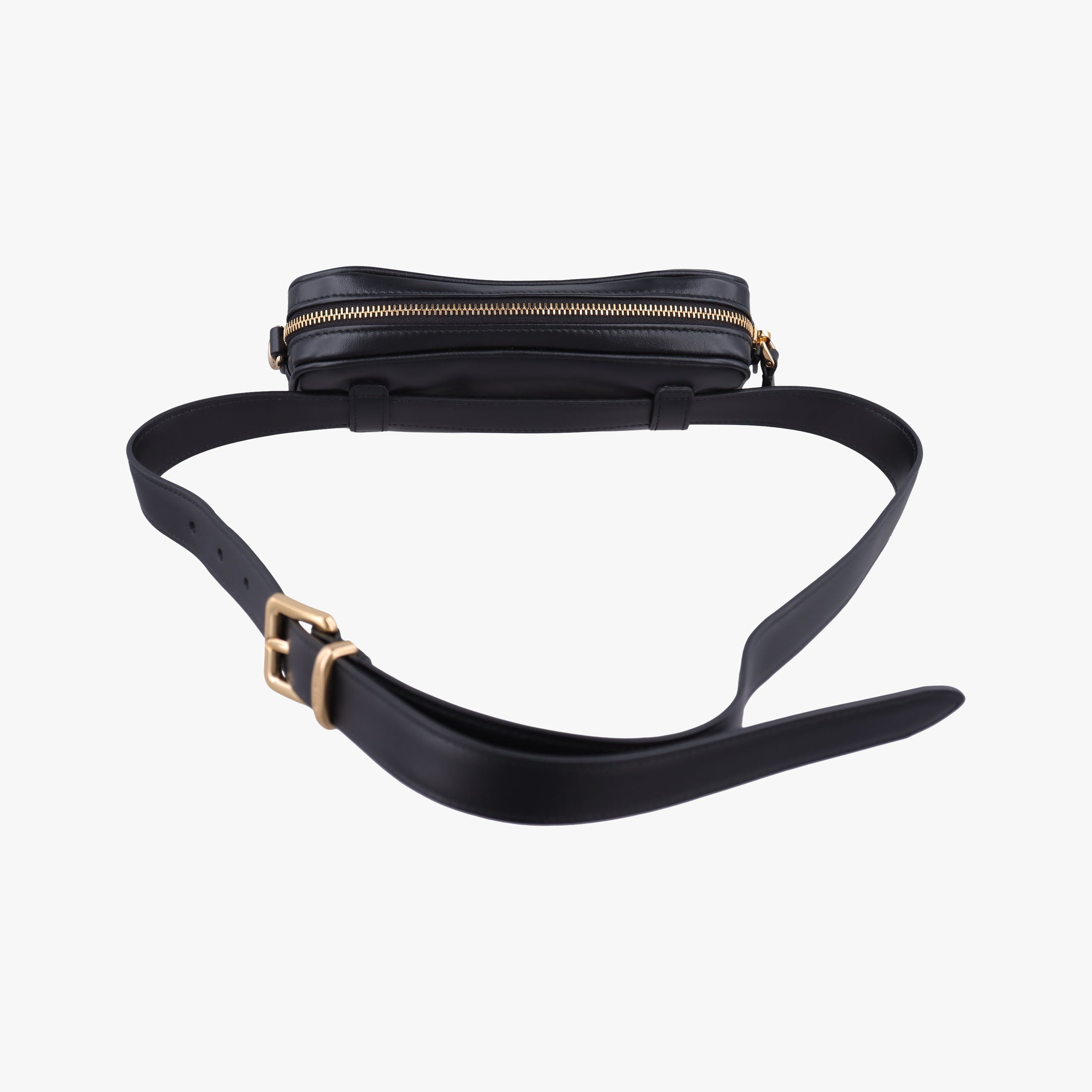 Pre-owned Miu Miu Logo belt Black leather  bum bag/waist bag | stylenewstar