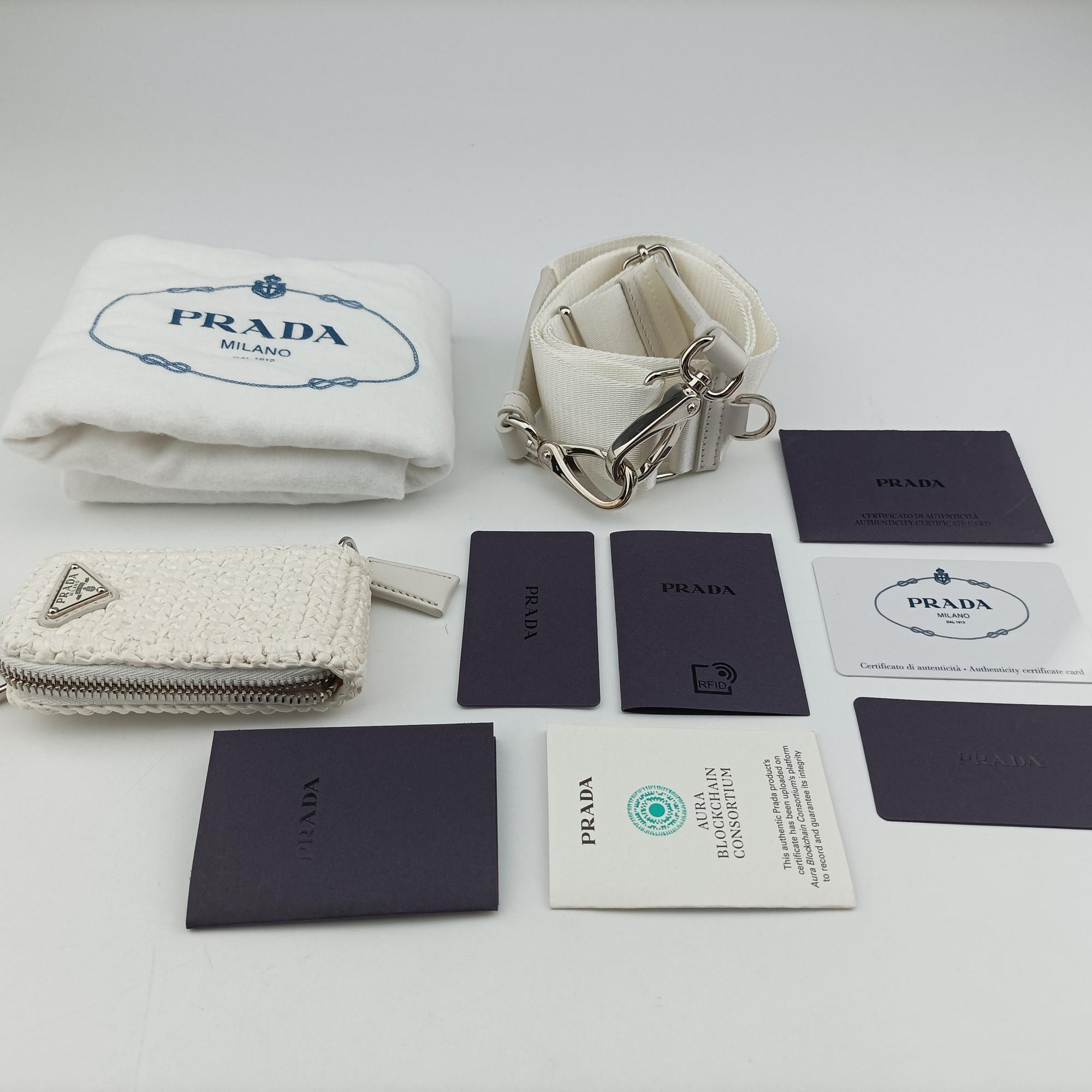 Pre-owned Prada Triangle Logo White Straw  shoulderbag | stylenewstar