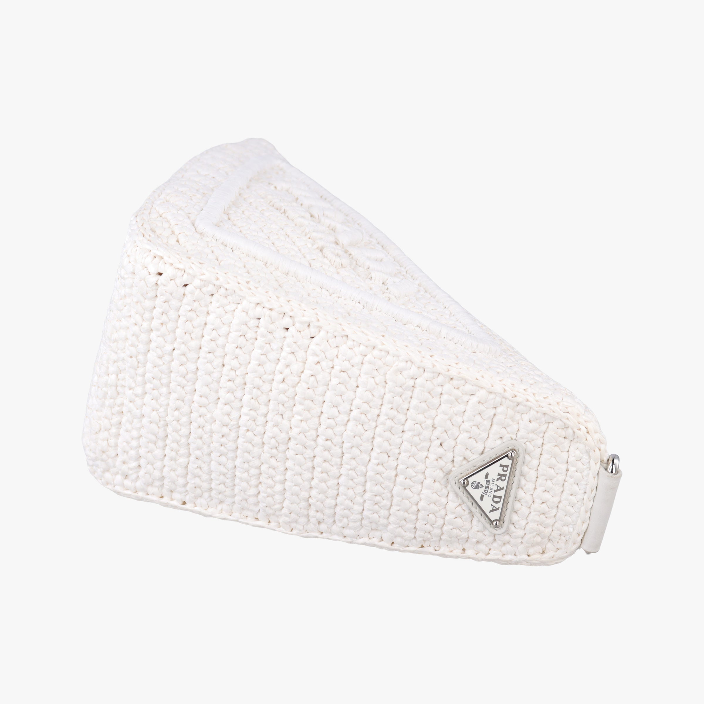 Pre-owned Prada Triangle Logo White Straw  shoulderbag | stylenewstar
