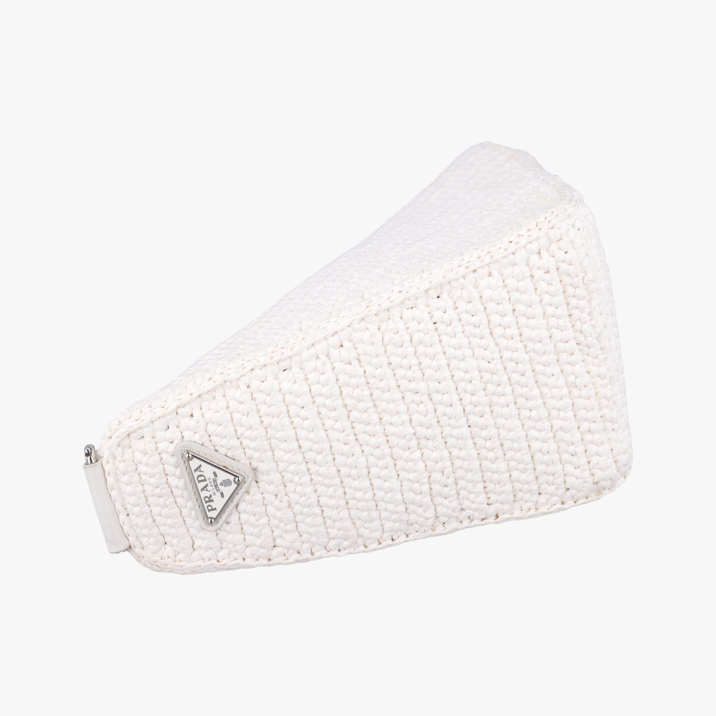 Pre-owned Prada Triangle Logo White Straw  shoulderbag | stylenewstar