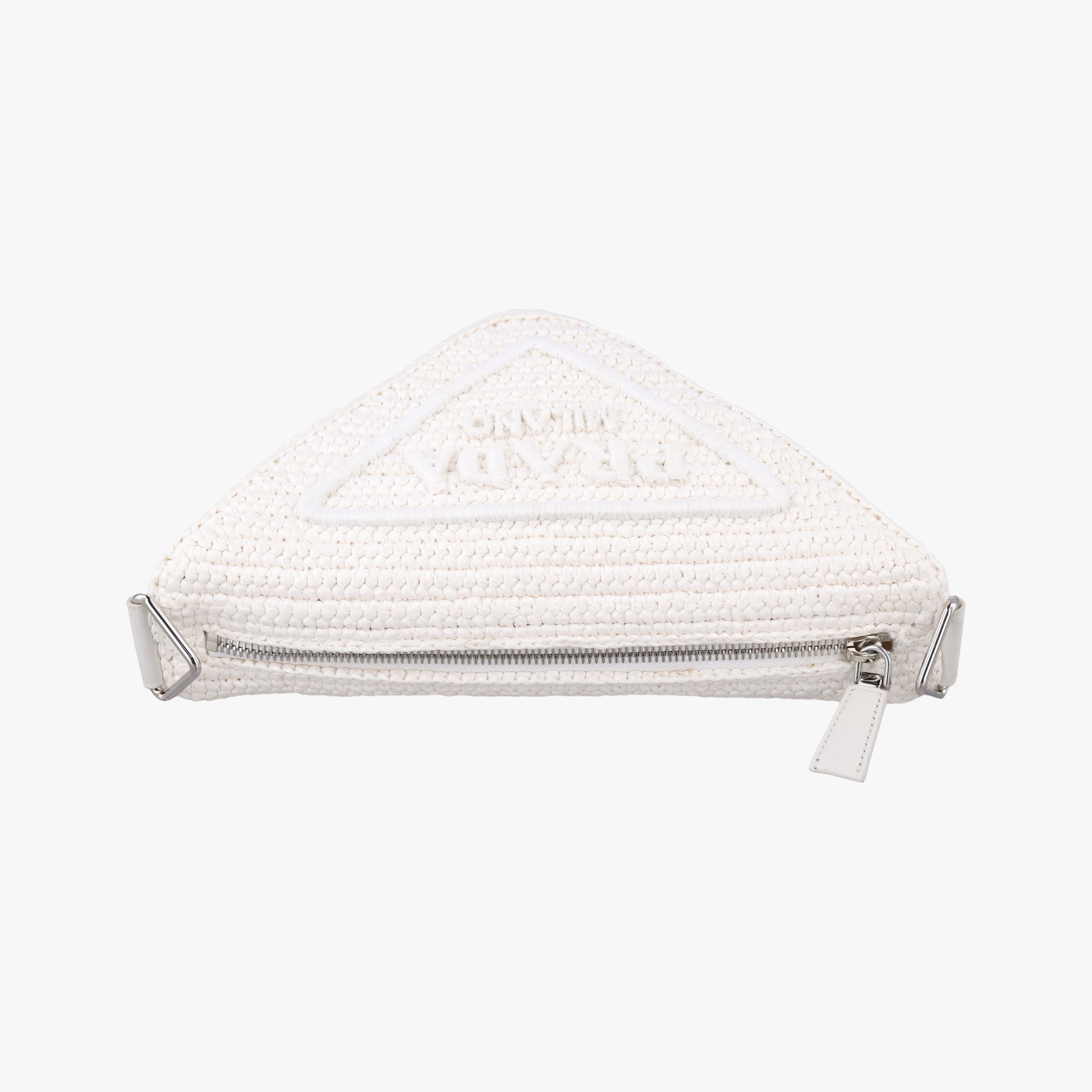 Pre-owned Prada Triangle Logo White Straw  shoulderbag | stylenewstar