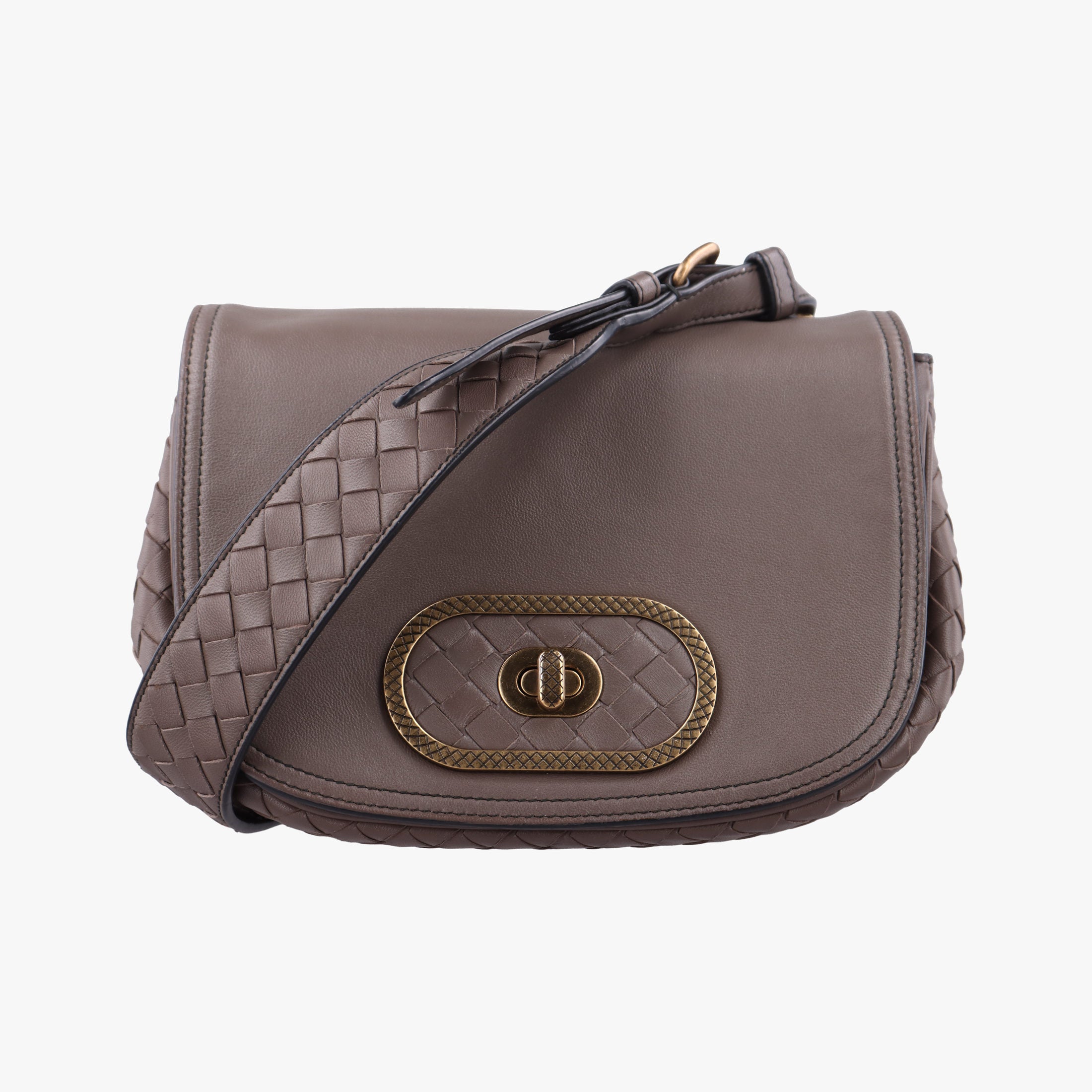 Pre-owned Bottega Veneta Luna Intrecciato Brown lambskin  shoulderbag | stylenewstar