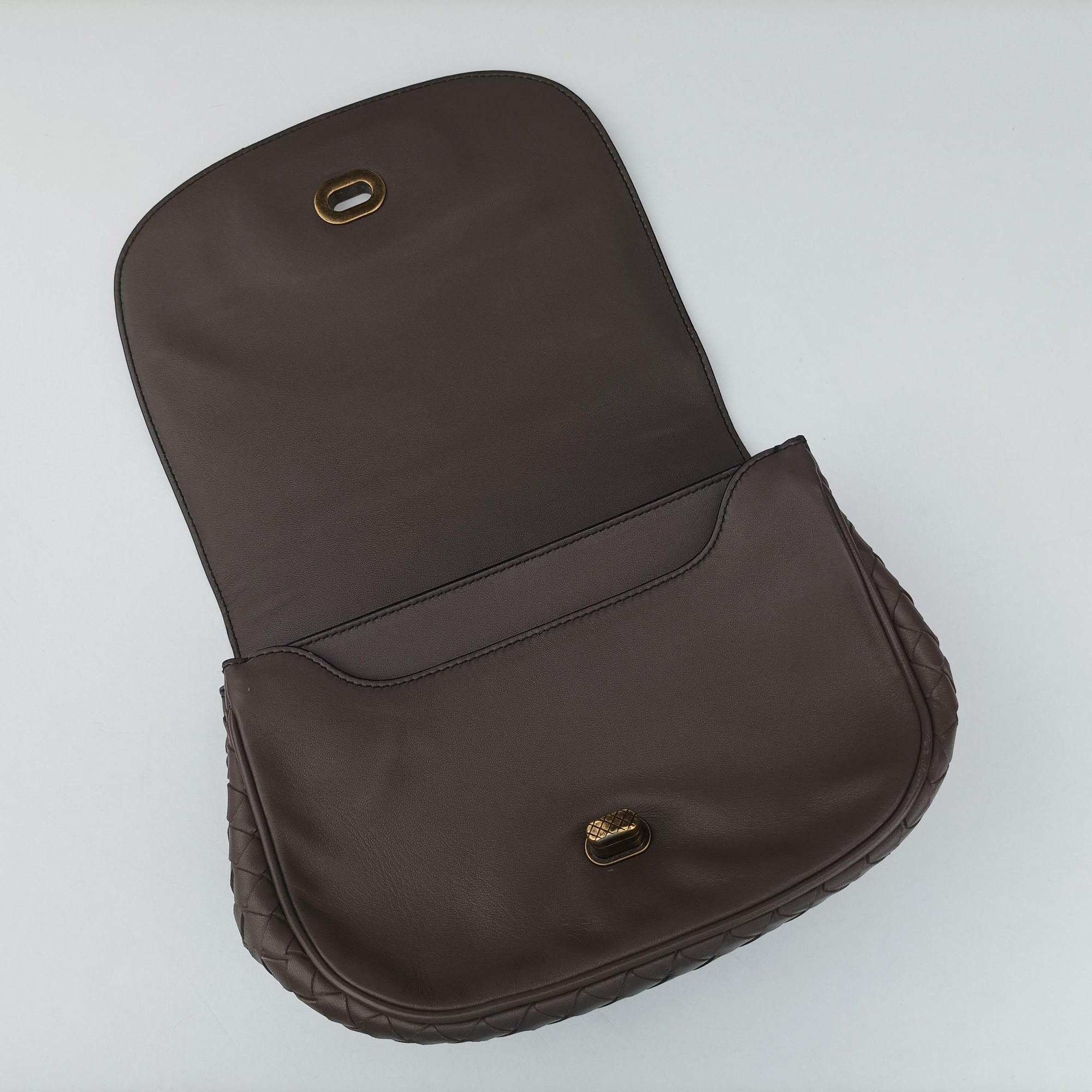 Pre-owned Bottega Veneta Luna Intrecciato Brown lambskin  shoulderbag | stylenewstar