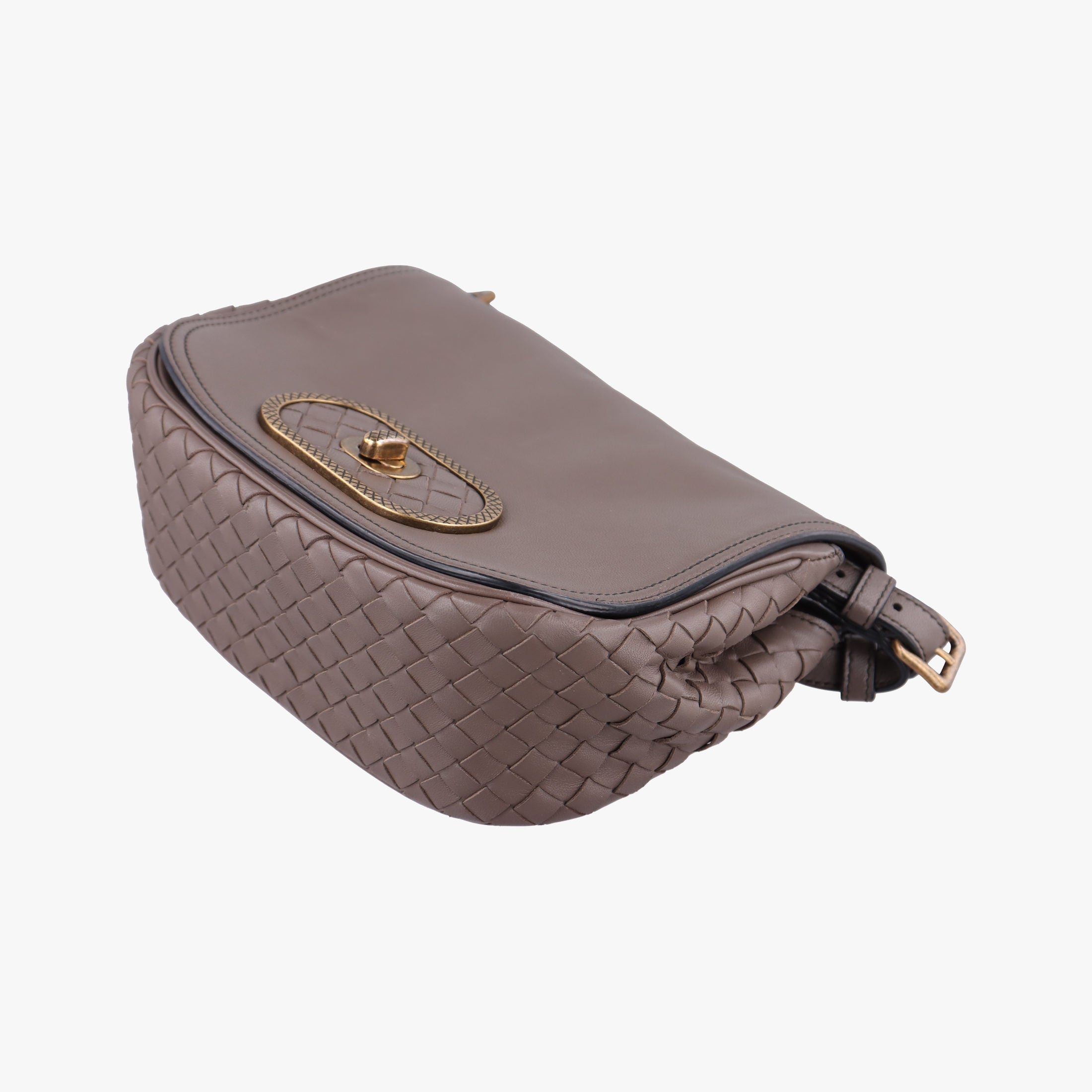 Pre-owned Bottega Veneta Luna Intrecciato Brown lambskin  shoulderbag | stylenewstar