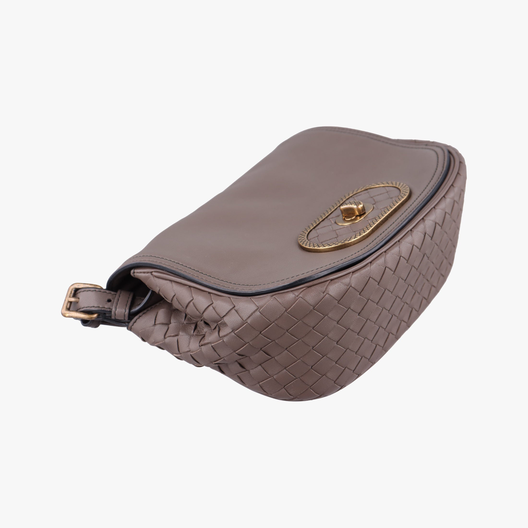 Pre-owned Bottega Veneta Luna Intrecciato Brown lambskin  shoulderbag | stylenewstar