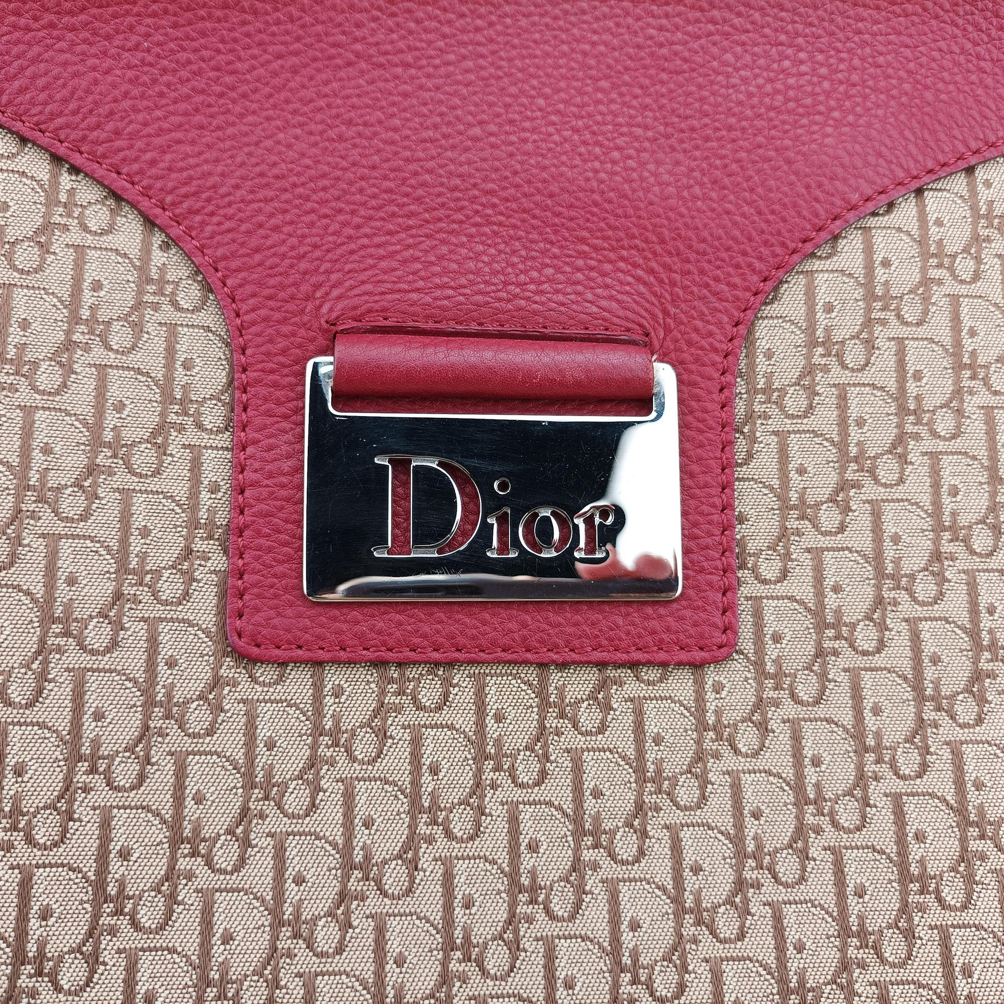 Pre-owned Christian Dior Street Chic Messenger Red × Brown Jacquard Canvas×Leather  shoulderbag | stylenewstar