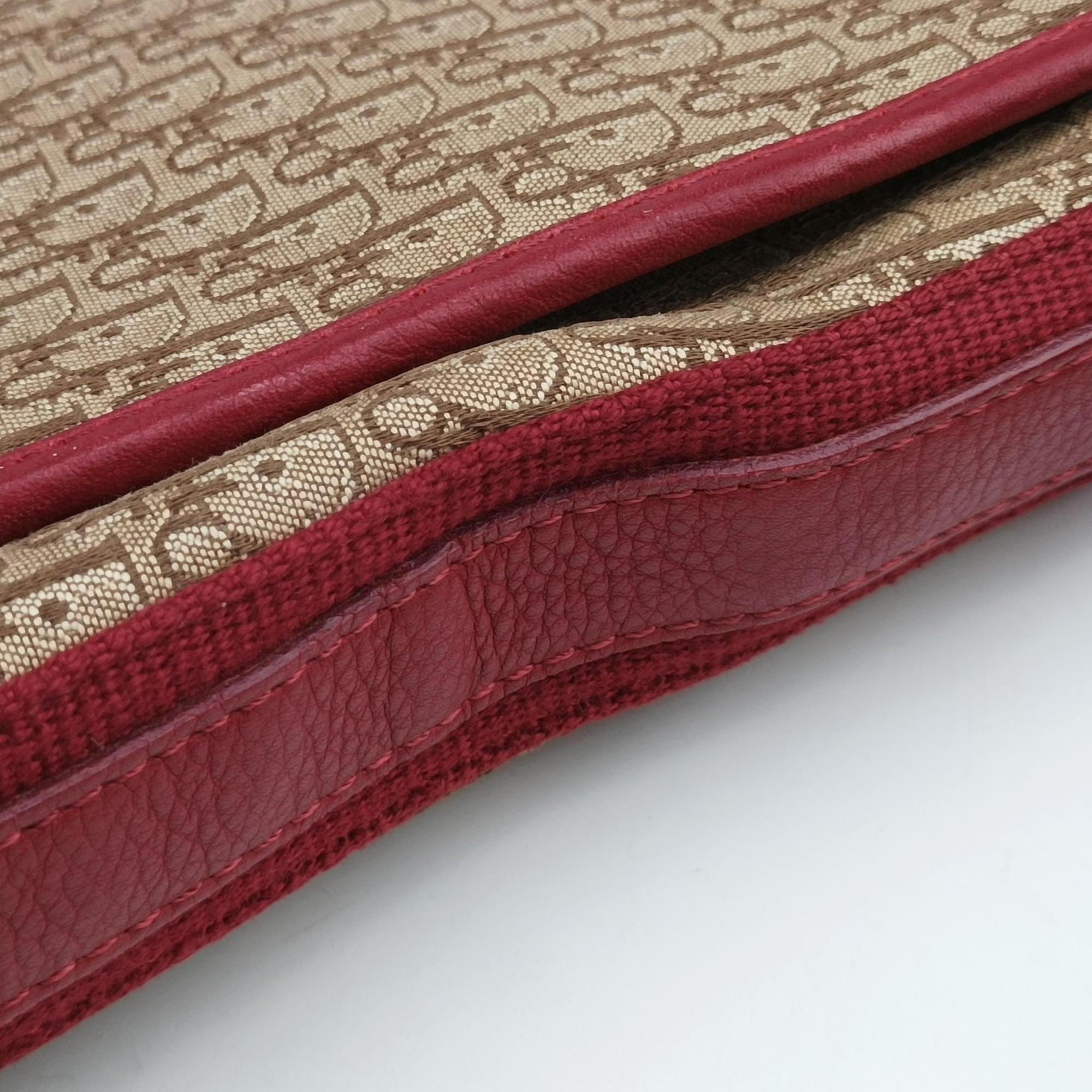 Pre-owned Christian Dior Street Chic Messenger Red × Brown Jacquard Canvas×Leather  shoulderbag | stylenewstar