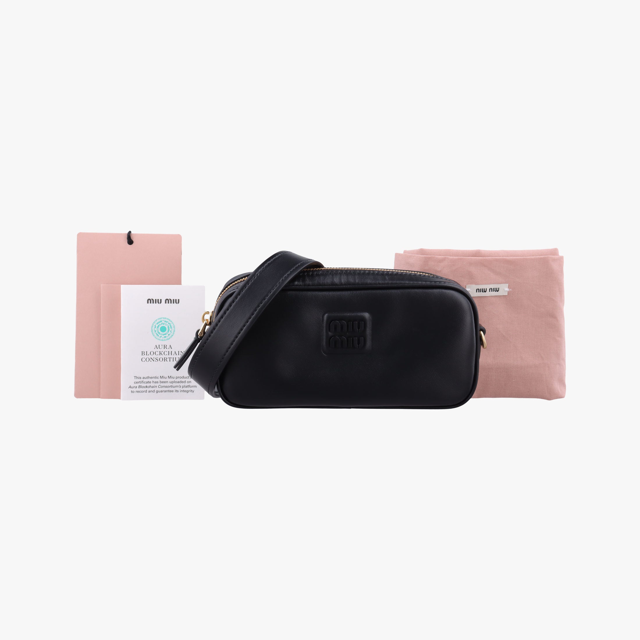 Pre-owned Miu Miu Logo belt Black leather  bum bag/waist bag | stylenewstar