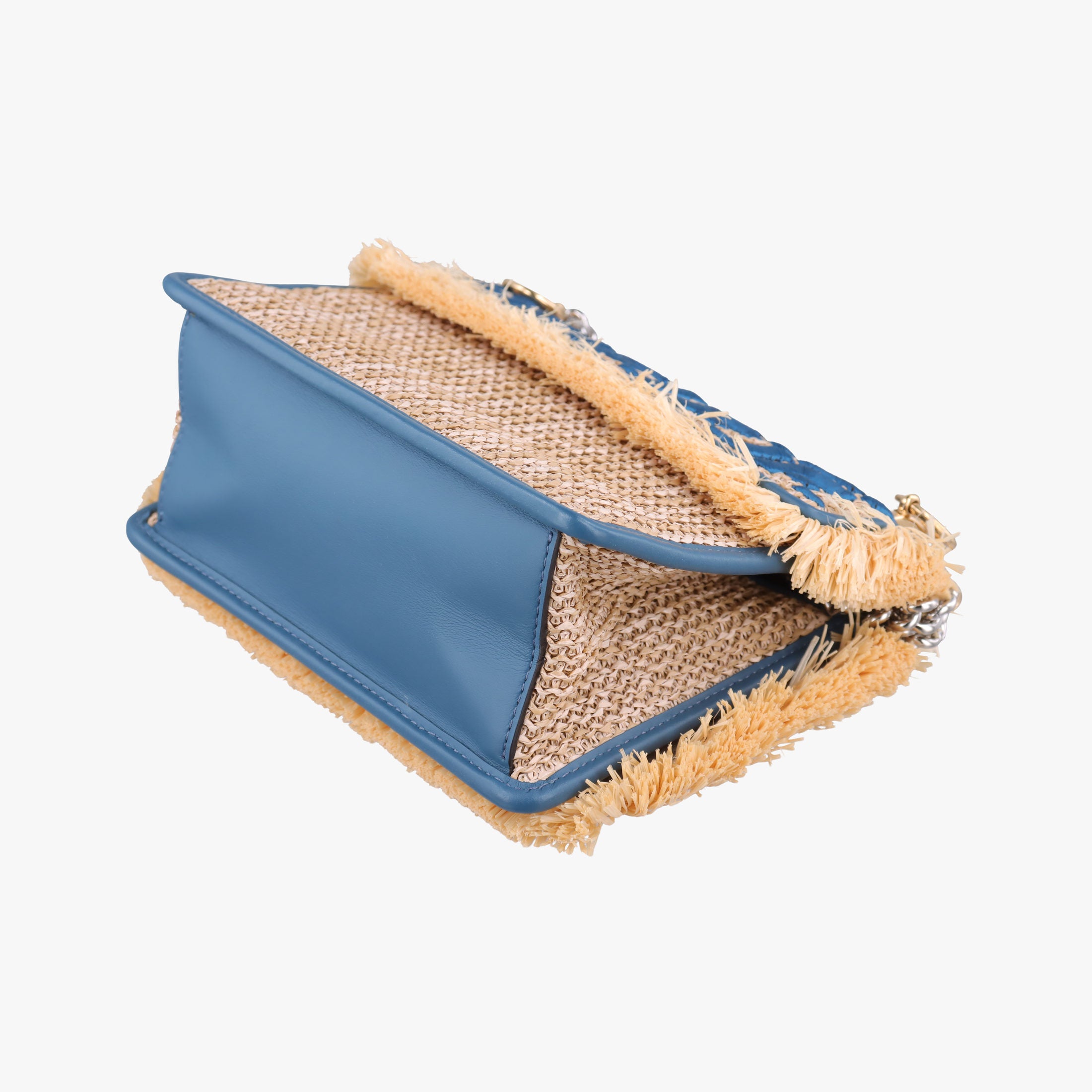 Pre-owned Fendi KAN I F Blue straw×fabric 8BT286 shoulderbag | stylenewstar