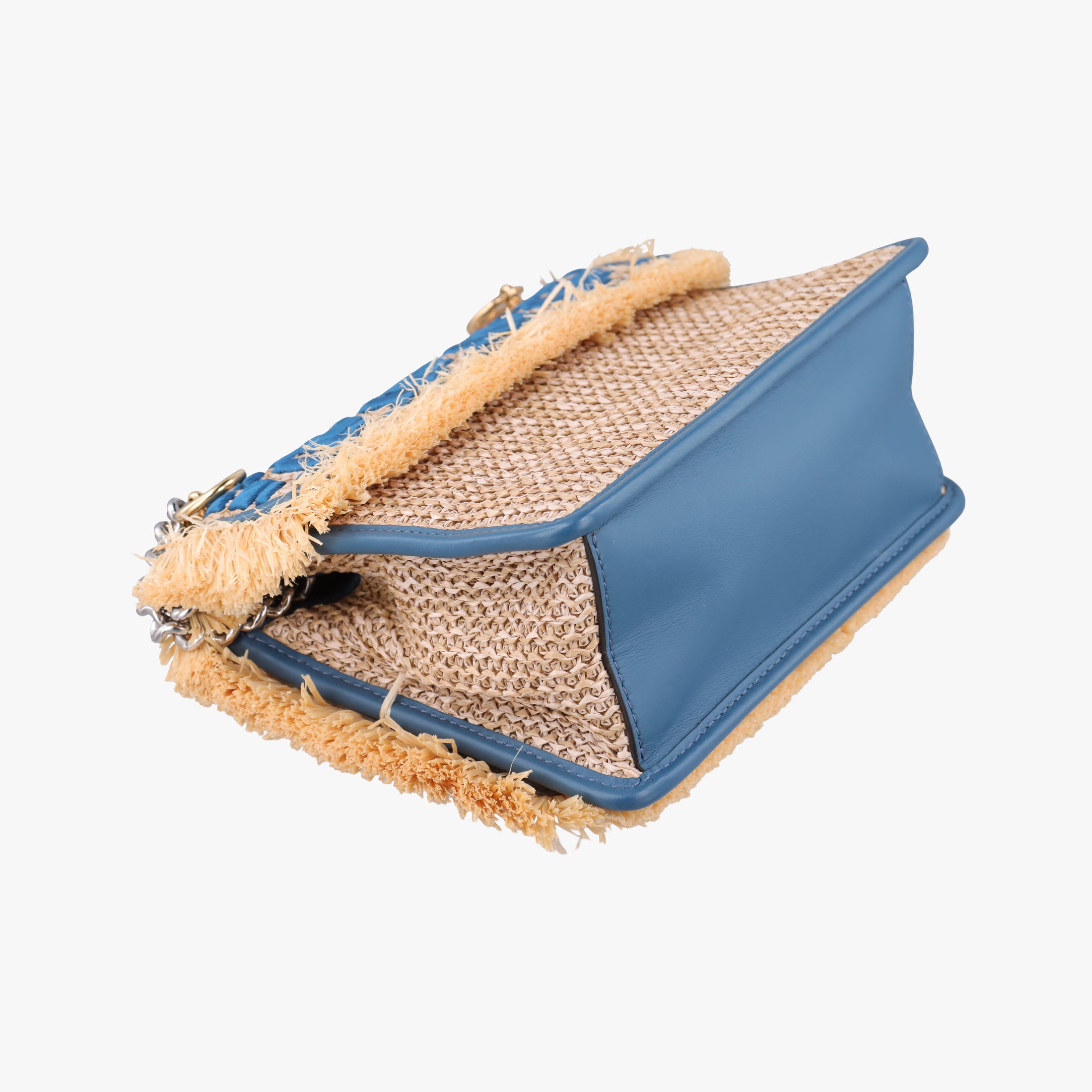 Pre-owned Fendi KAN I F Blue straw×fabric 8BT286 shoulderbag | stylenewstar