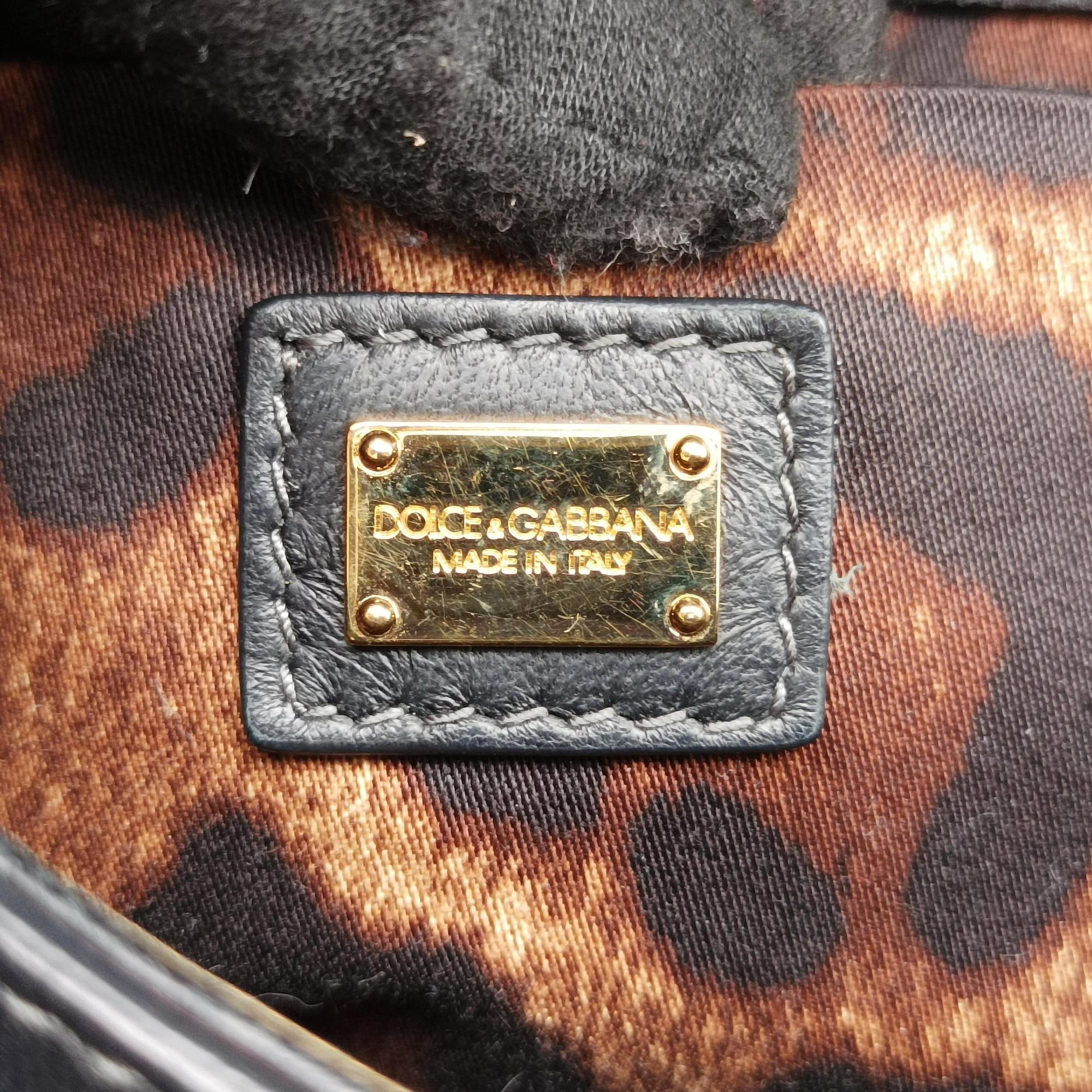 Secondhand Dolce & Gabbana SICILY Black×white Canvas × Leather  shoulderbag | stylenewstar