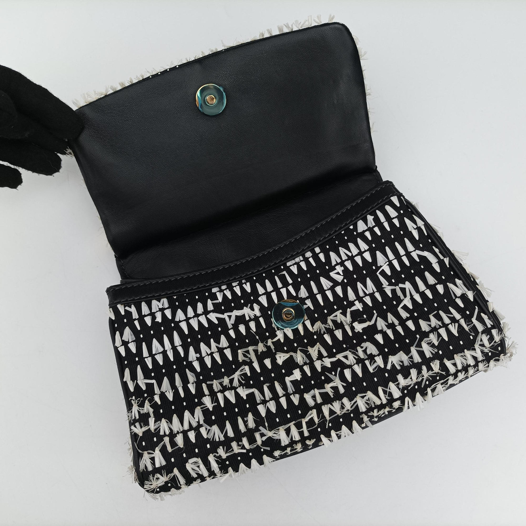 Secondhand Dolce & Gabbana SICILY Black×white Canvas × Leather  shoulderbag | stylenewstar