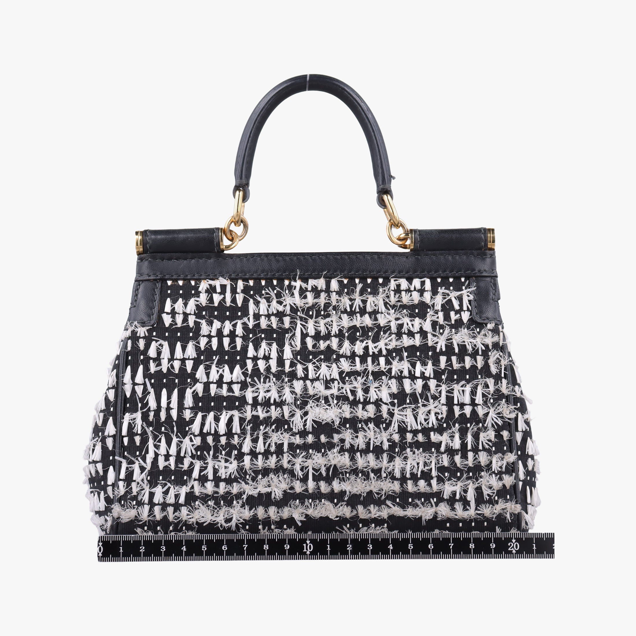 Secondhand Dolce & Gabbana SICILY Black×white Canvas × Leather  shoulderbag | stylenewstar