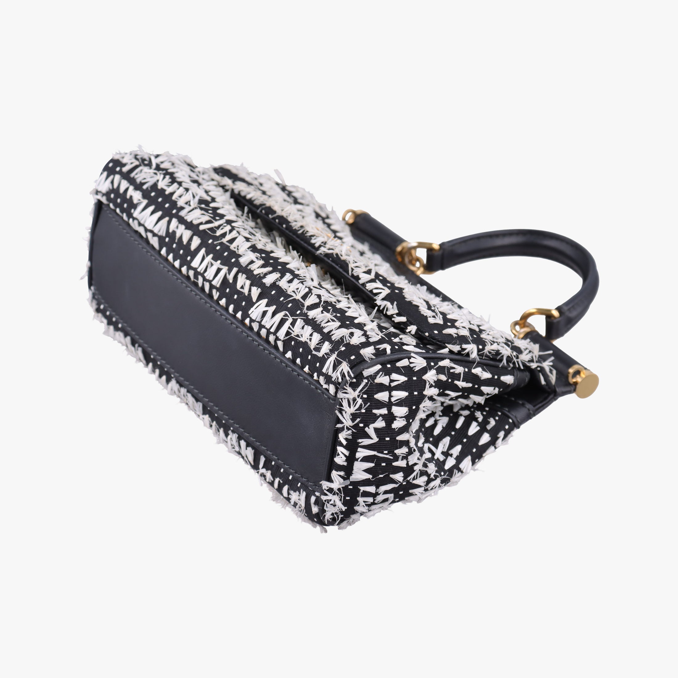 Secondhand Dolce & Gabbana SICILY Black×white Canvas × Leather  shoulderbag | stylenewstar