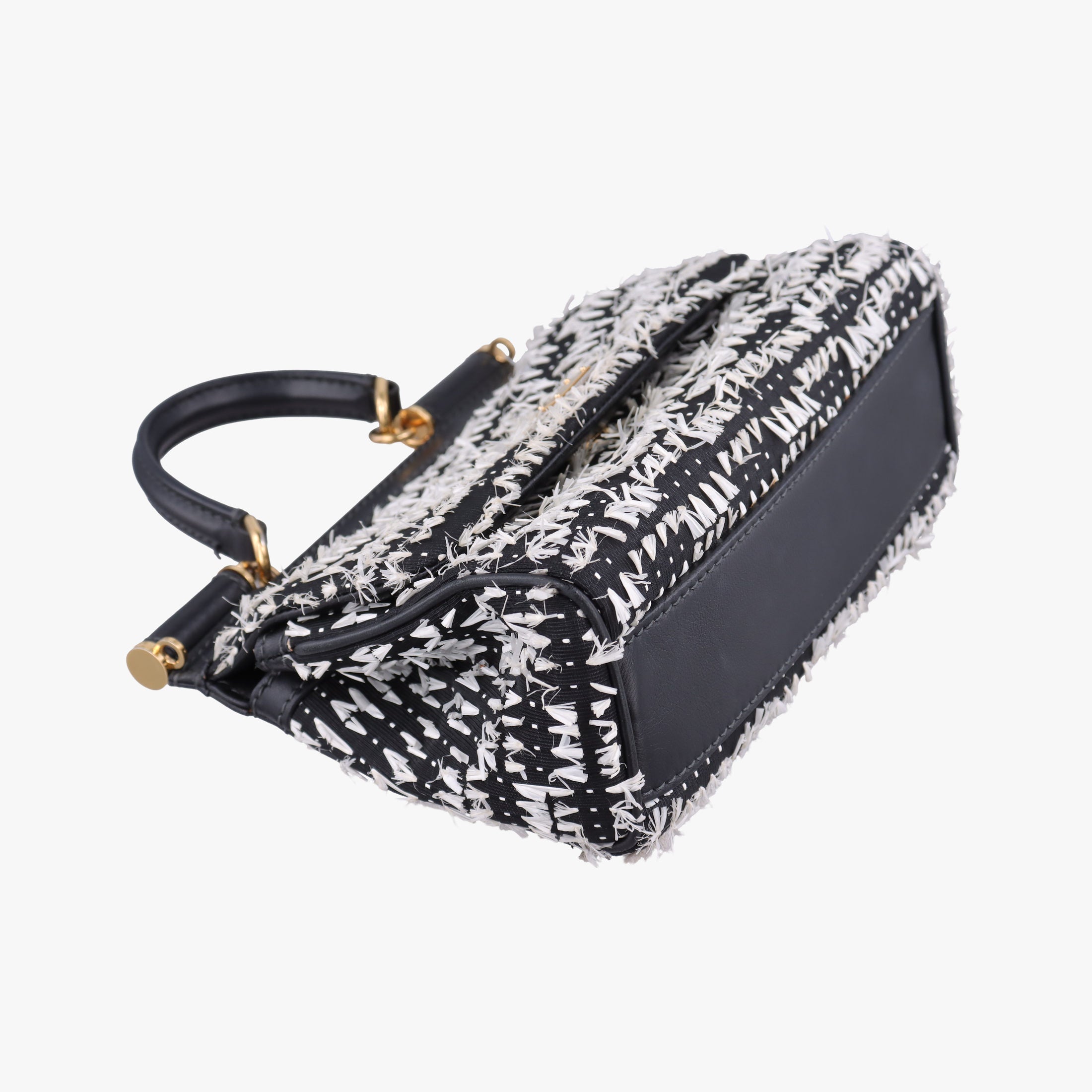Secondhand Dolce & Gabbana SICILY Black×white Canvas × Leather  shoulderbag | stylenewstar