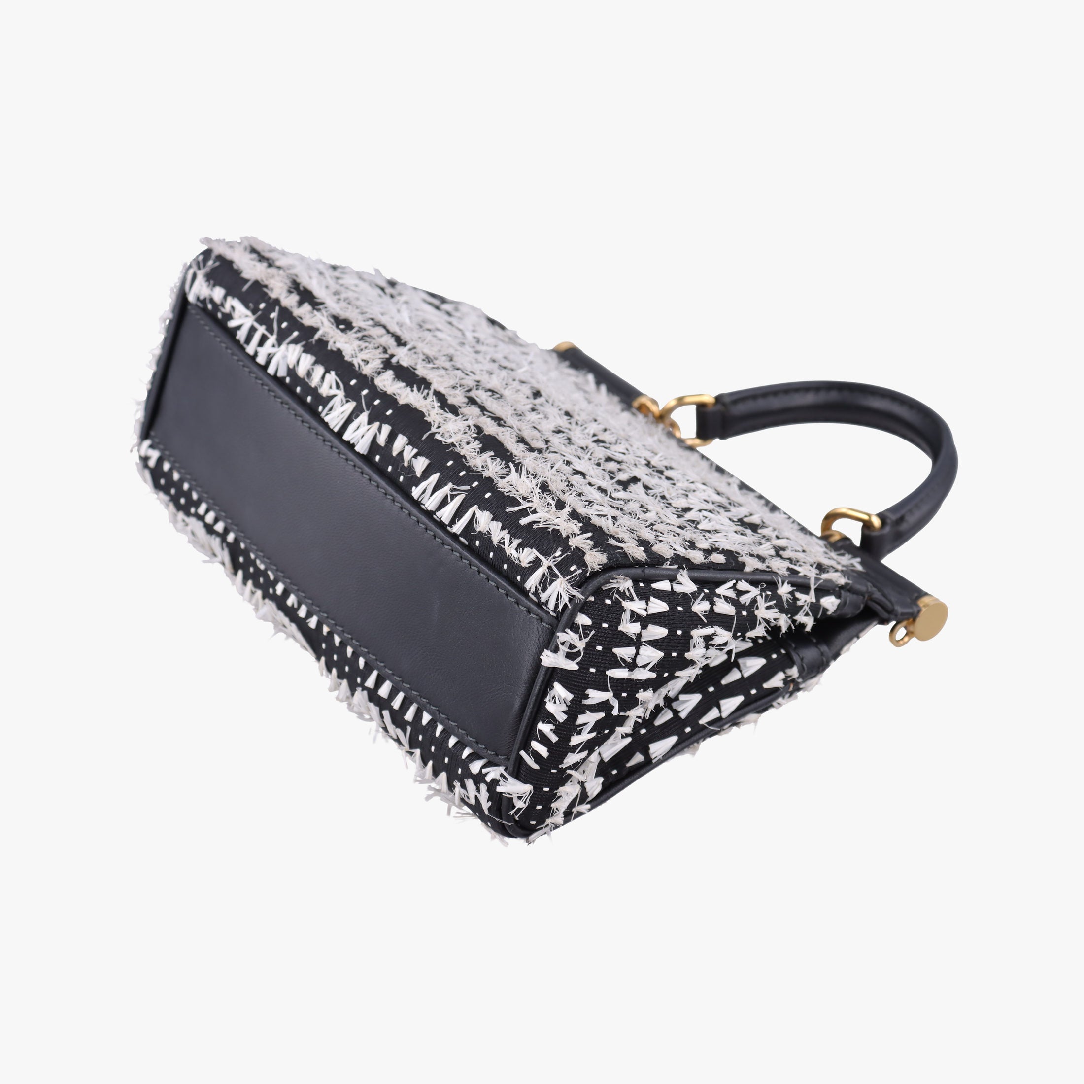 Secondhand Dolce & Gabbana SICILY Black×white Canvas × Leather  shoulderbag | stylenewstar