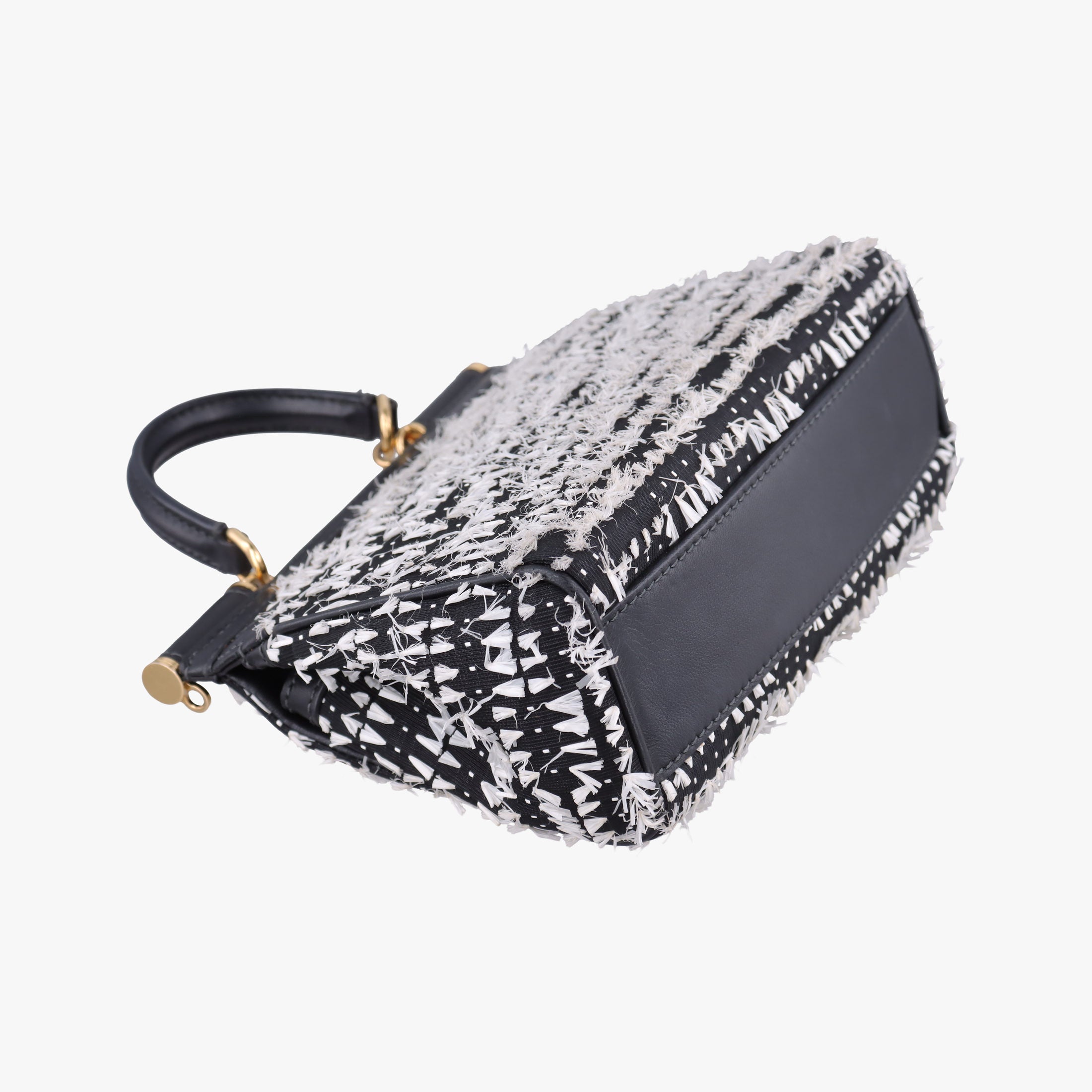 Secondhand Dolce & Gabbana SICILY Black×white Canvas × Leather  shoulderbag | stylenewstar