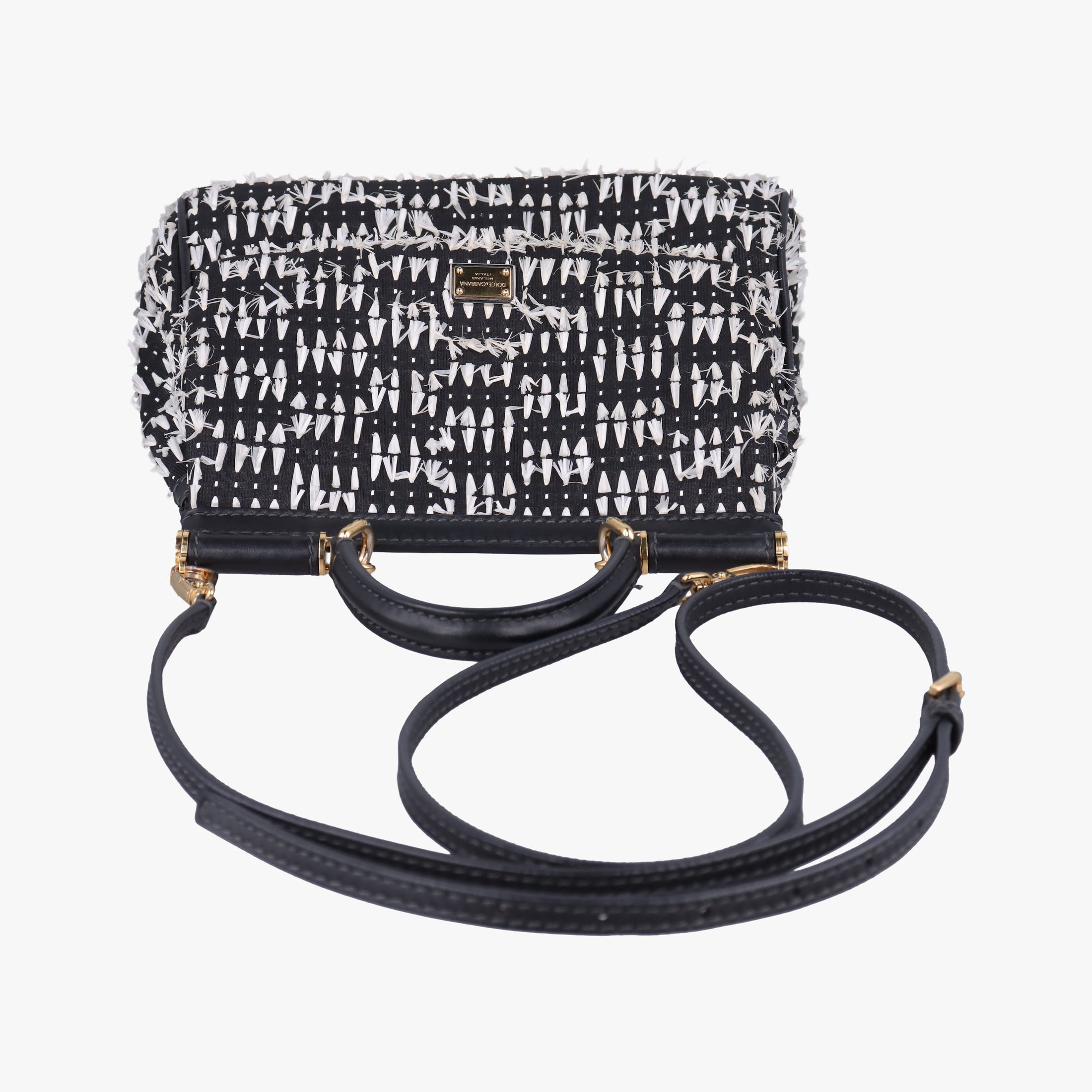 Secondhand Dolce & Gabbana SICILY Black×white Canvas × Leather  shoulderbag | stylenewstar