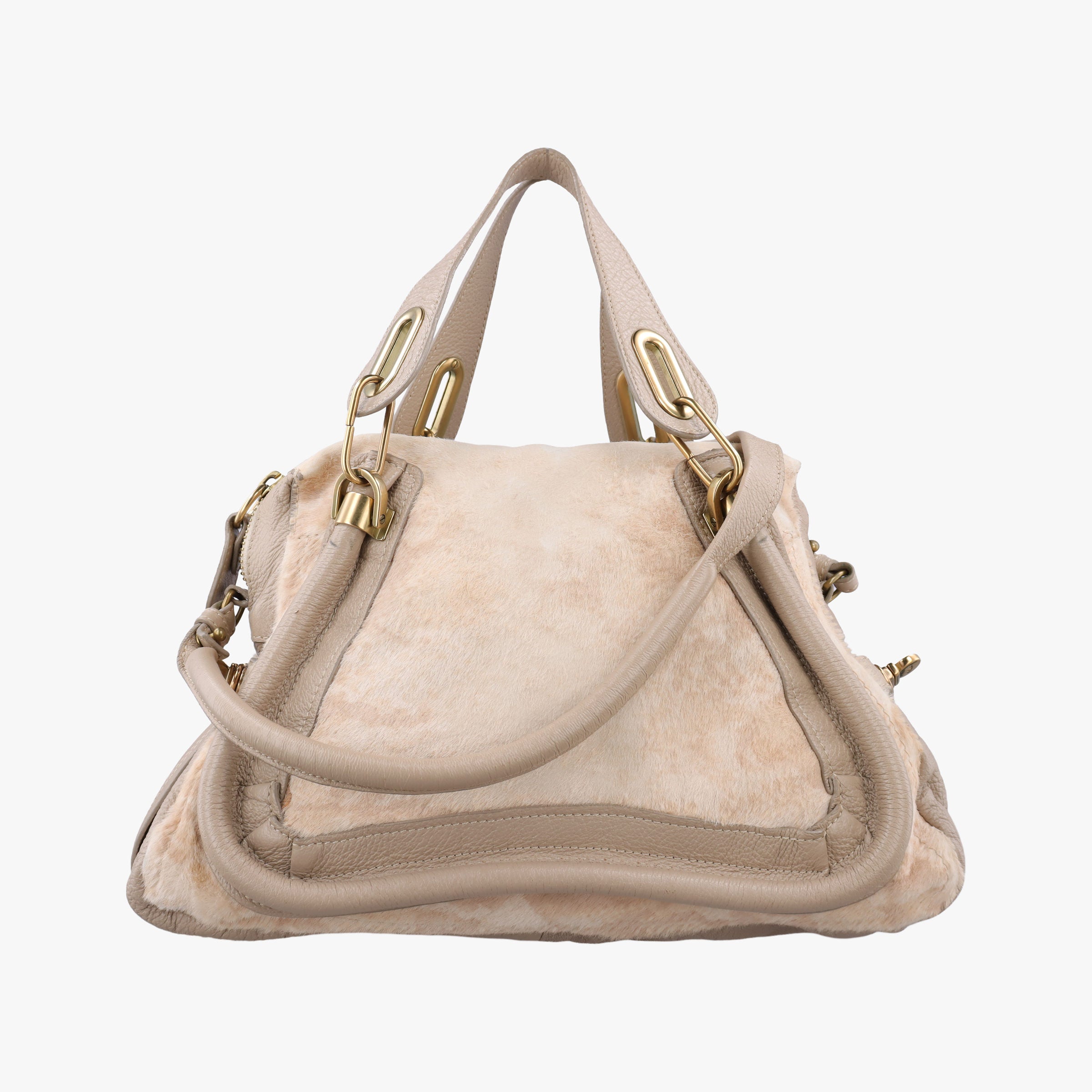 Pre-owned Chloe Paraty Beige ponyhair x Leather  shoulderbag | stylenewstar