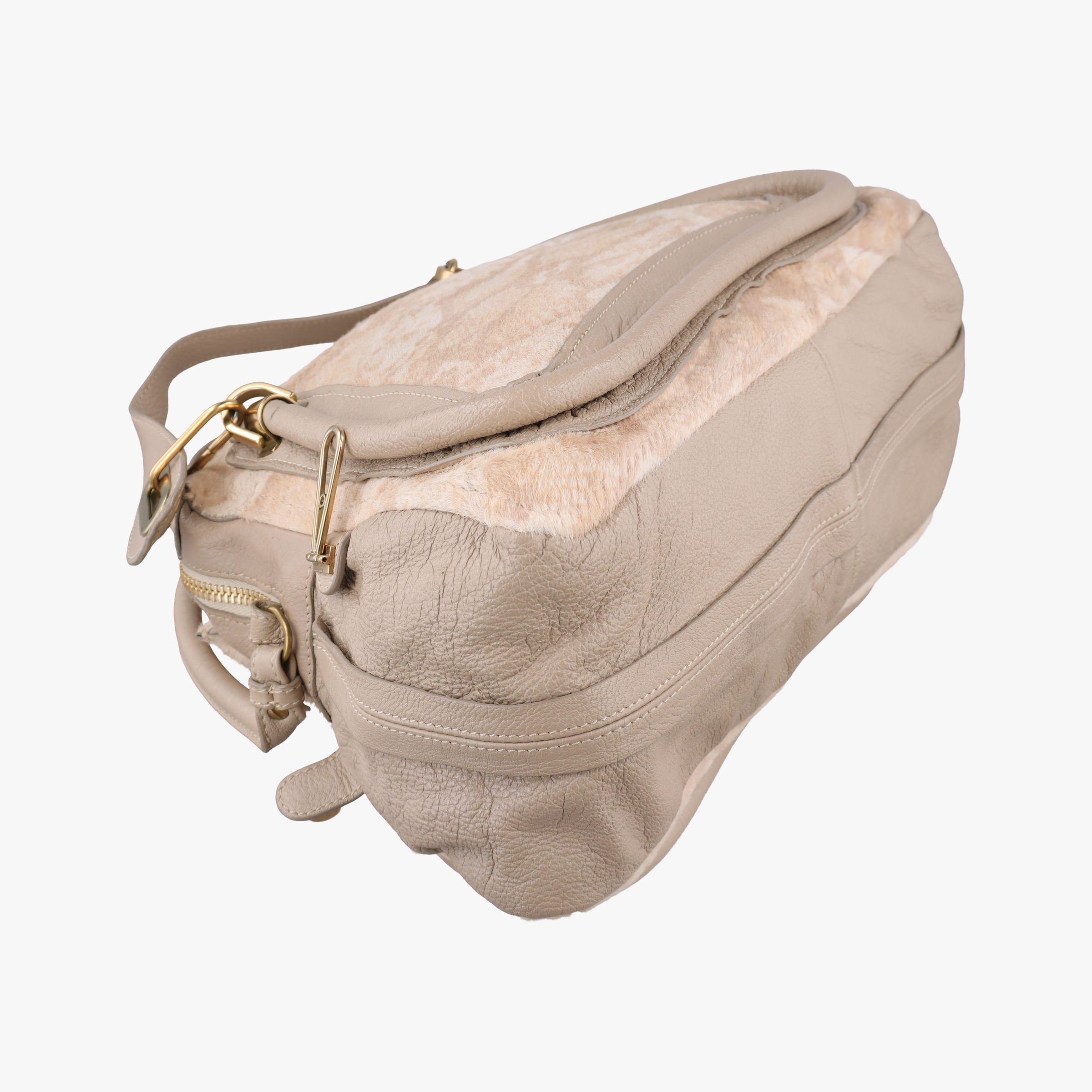 Pre-owned Chloe Paraty Beige ponyhair x Leather  shoulderbag | stylenewstar