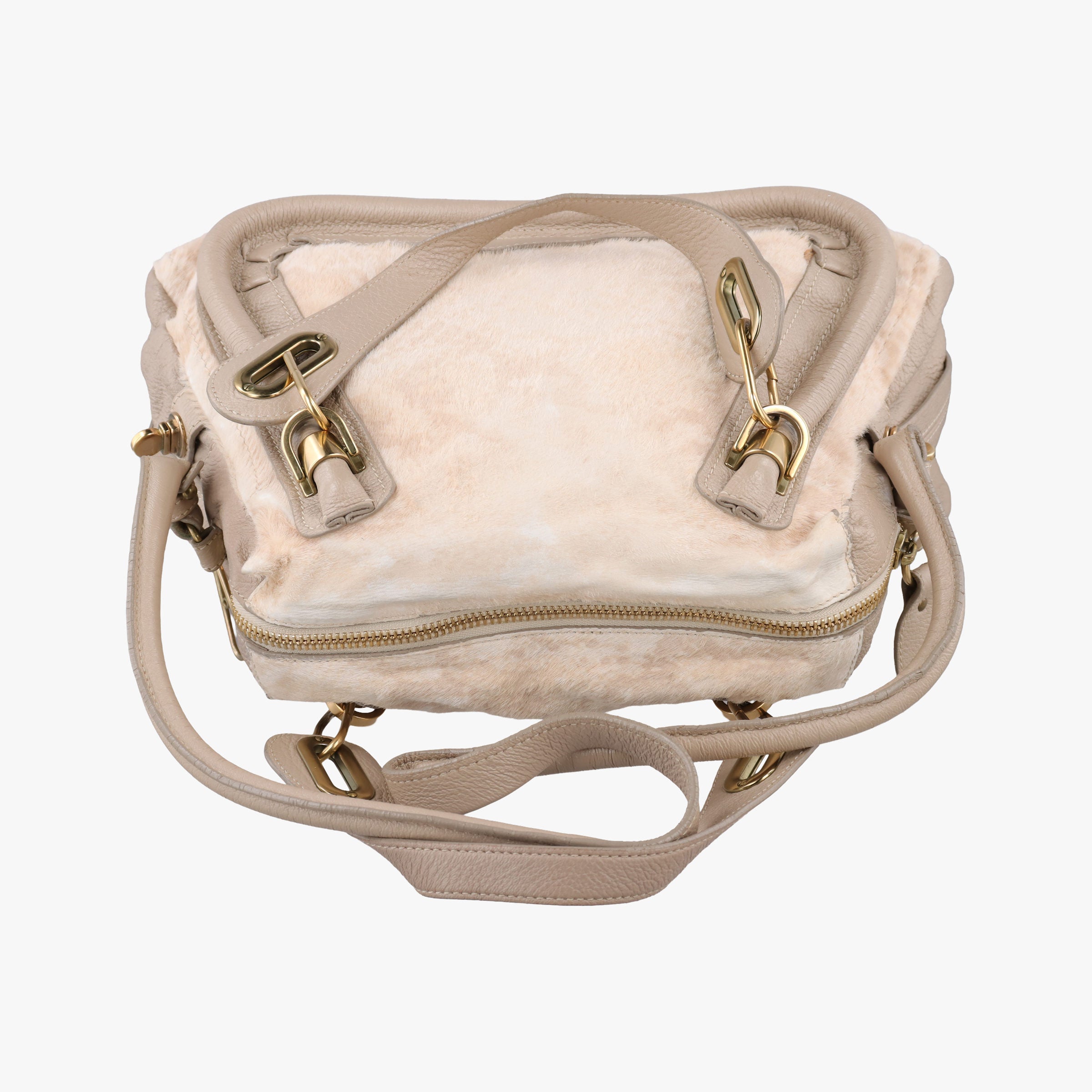 Pre-owned Chloe Paraty Beige ponyhair x Leather  shoulderbag | stylenewstar