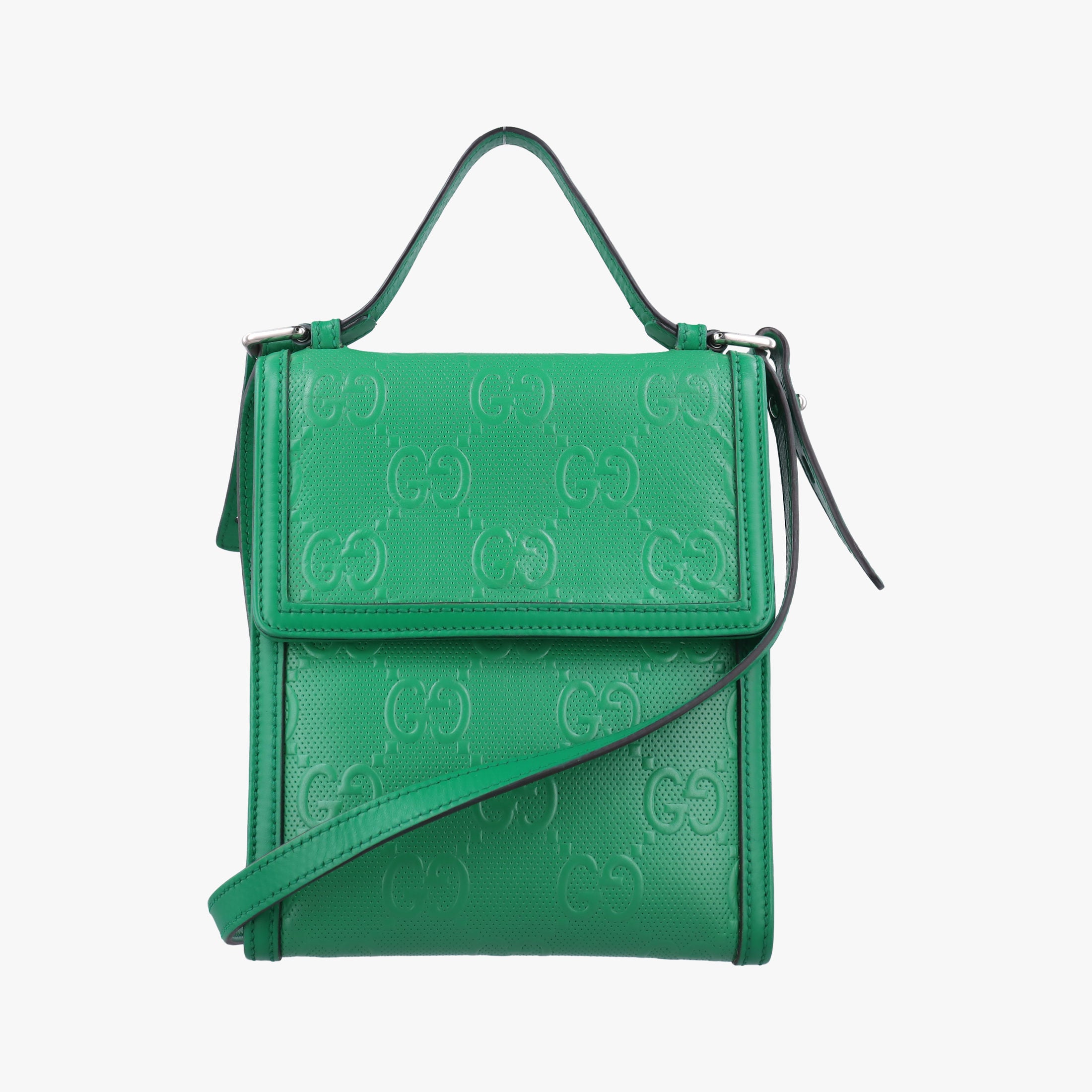 Secondhand Gucci GG Embossed Messenger Bag Green Leather 625782 shoulderbag | stylenewstar