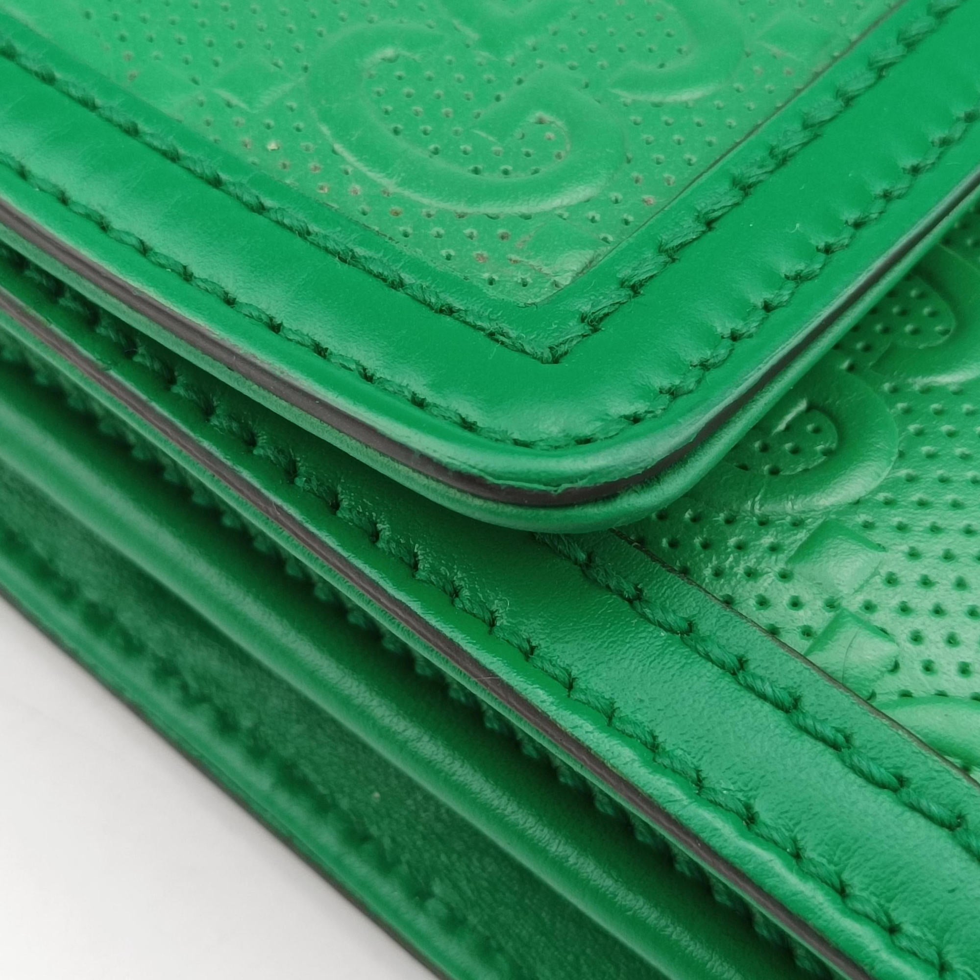 Secondhand Gucci GG Embossed Messenger Bag Green Leather 625782 shoulderbag | stylenewstar