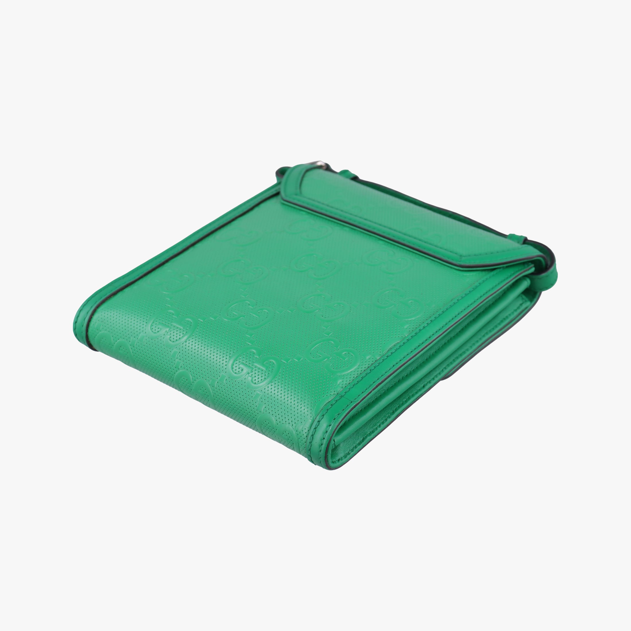 Secondhand Gucci GG Embossed Messenger Bag Green Leather 625782 shoulderbag | stylenewstar