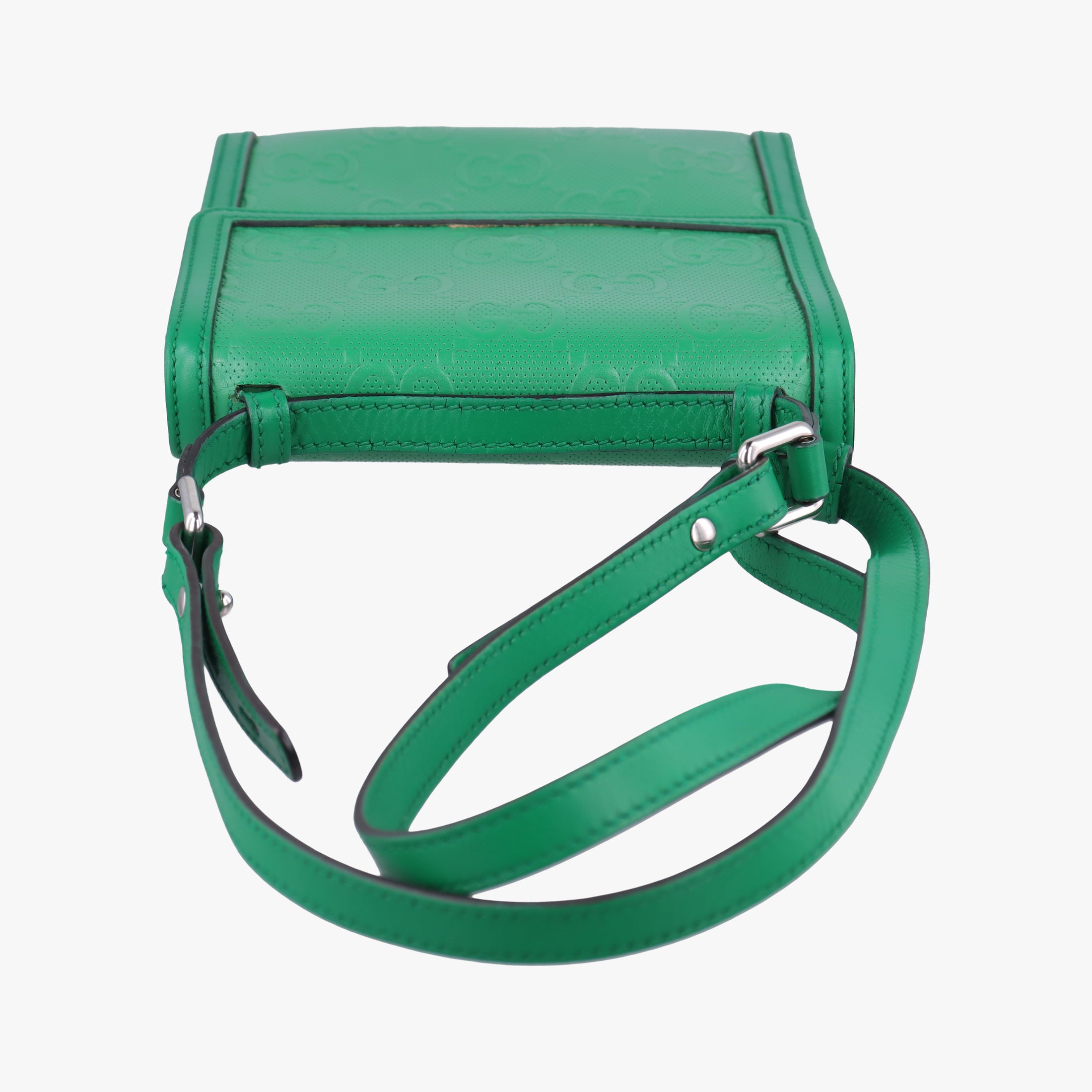 Secondhand Gucci GG Embossed Messenger Bag Green Leather 625782 shoulderbag | stylenewstar