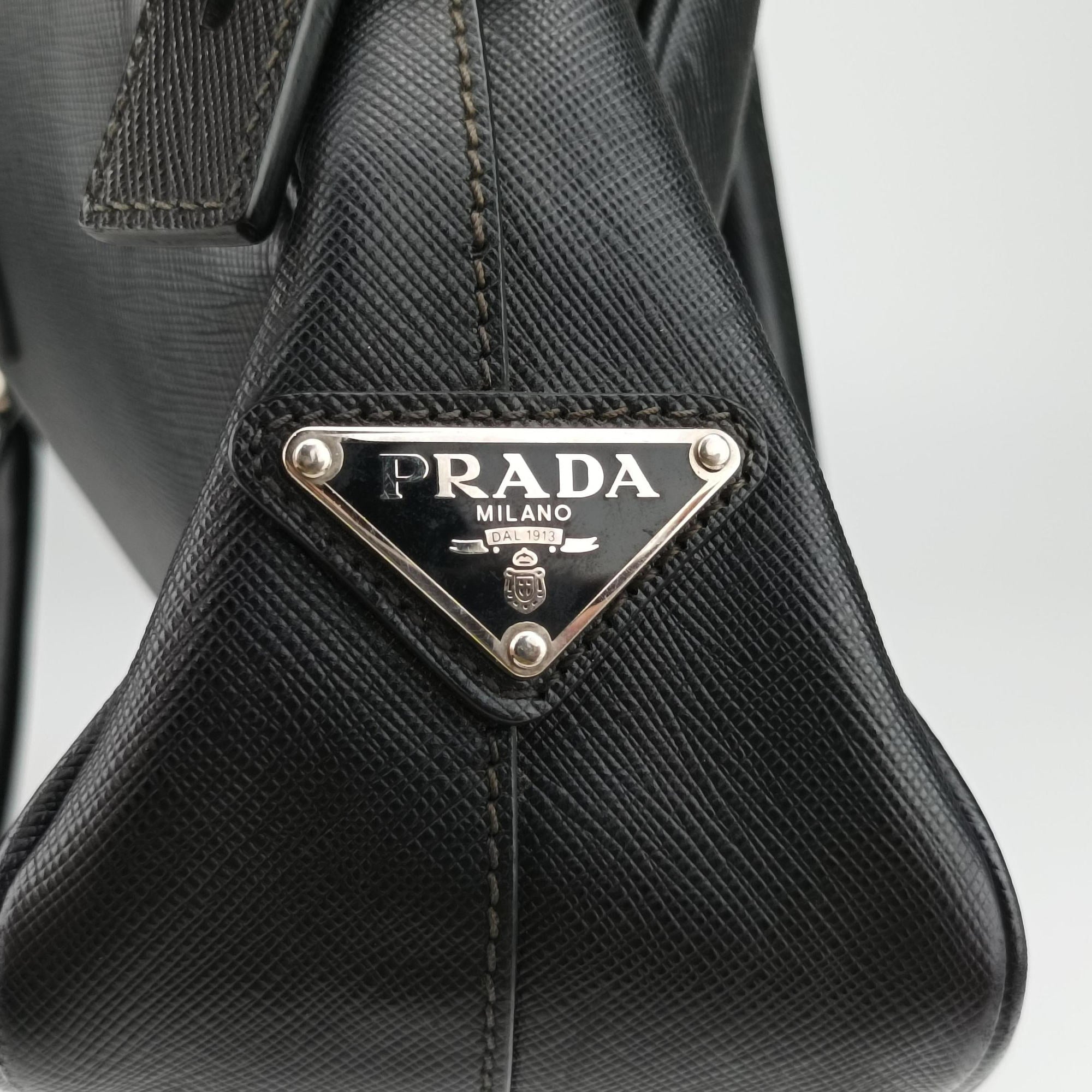 Pre-owned Prada business bag briefcase Black SAFFIANO Leather 2VE363 handbag | stylenewstar