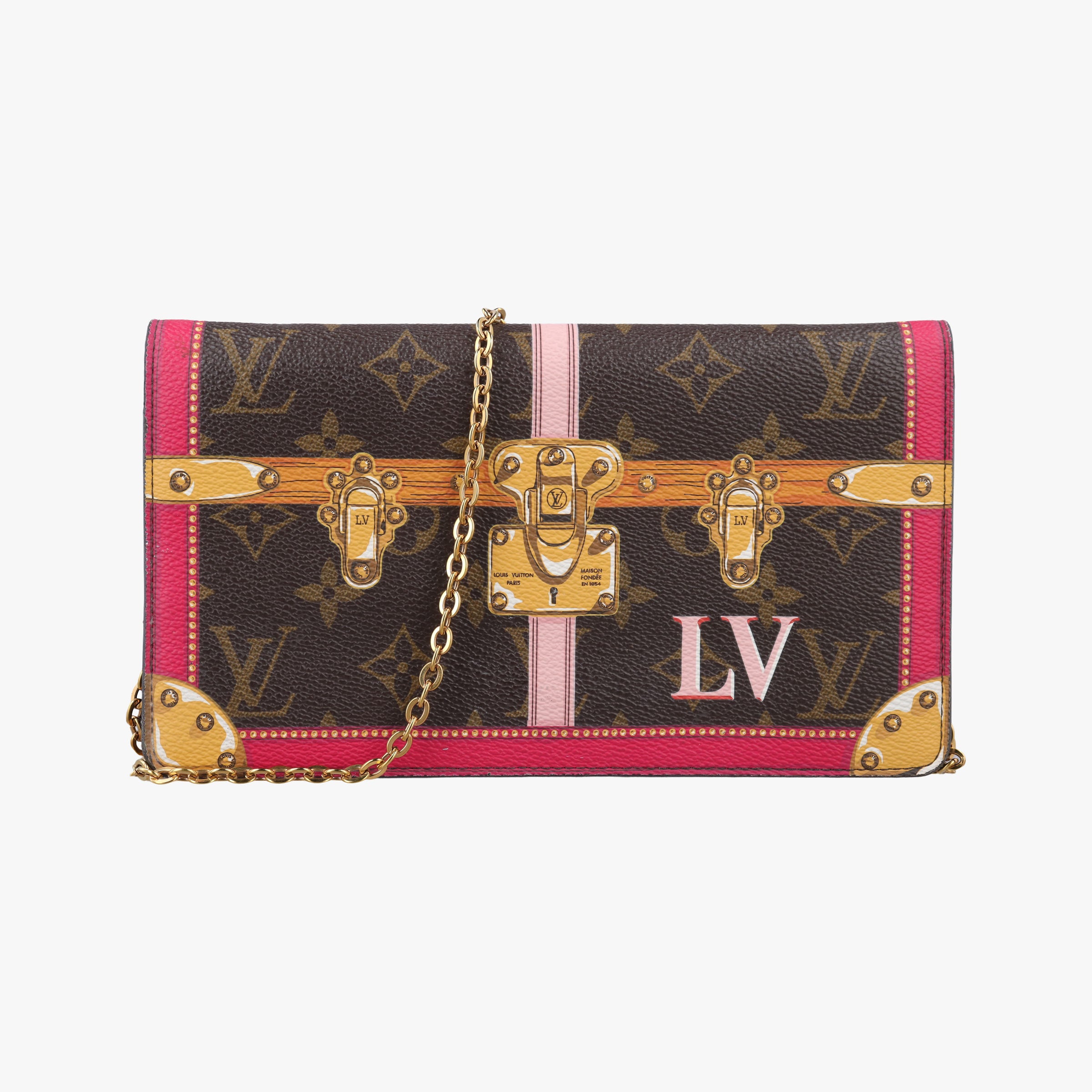 Vintage Louis Vuitton Pochette Weekend brown×Fuchsia Pink Monogram Canvas M62456 shoulderbag | stylenewstar
