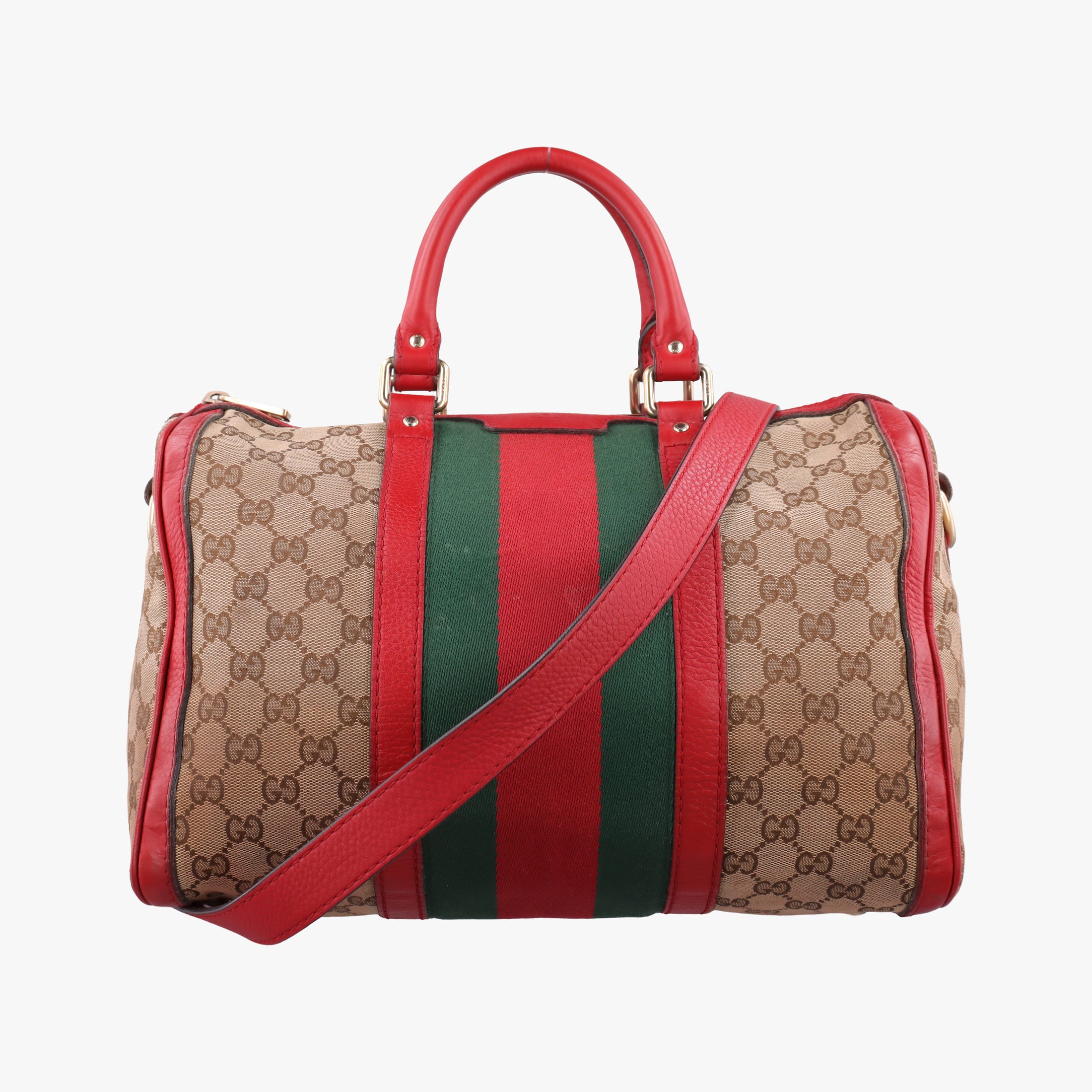 Pre-owned Gucci Sherry Line Beige×Red×Green canvas×leather 247205 shoulderbag | stylenewstar