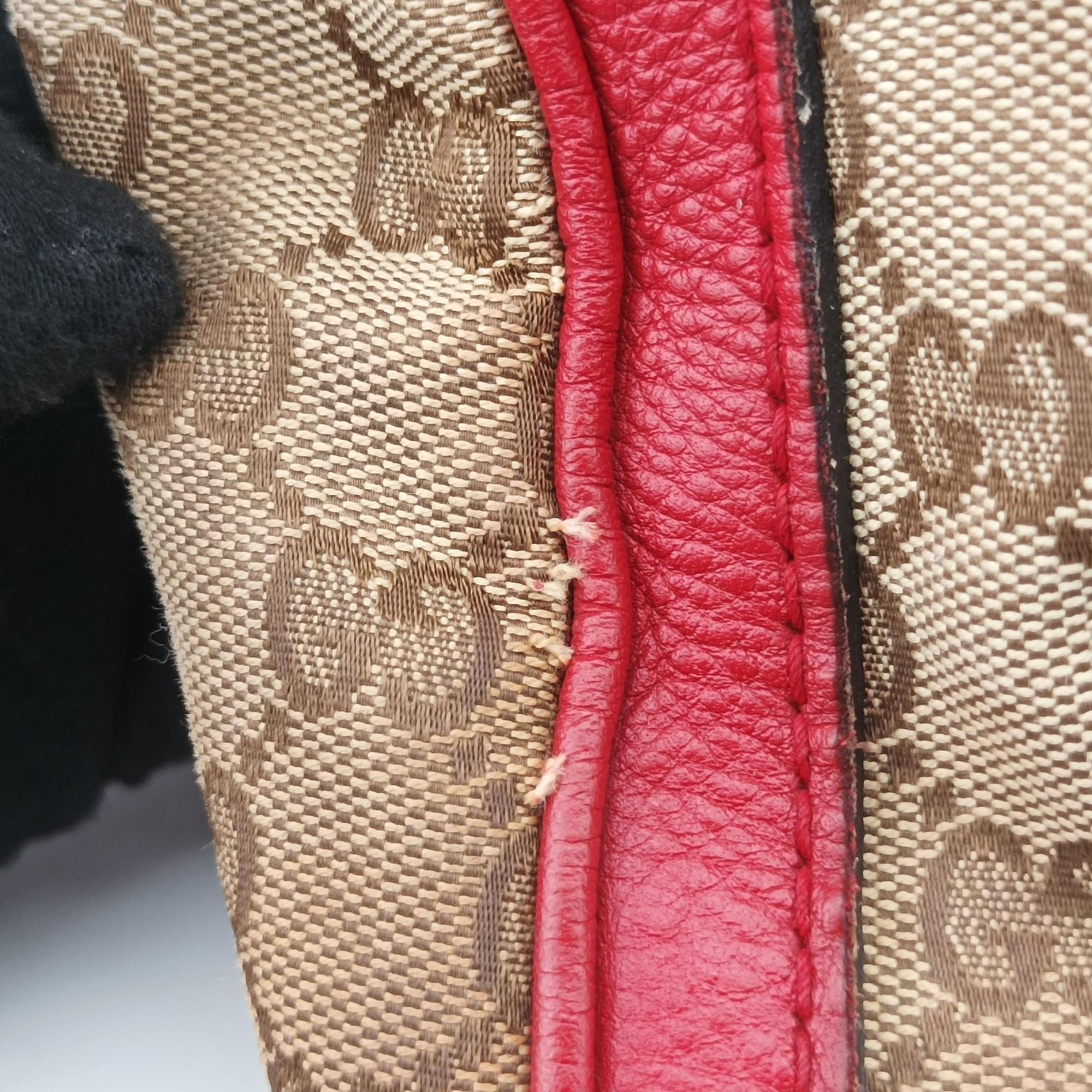 Pre-owned Gucci Sherry Line Beige×Red×Green canvas×leather 247205 shoulderbag | stylenewstar