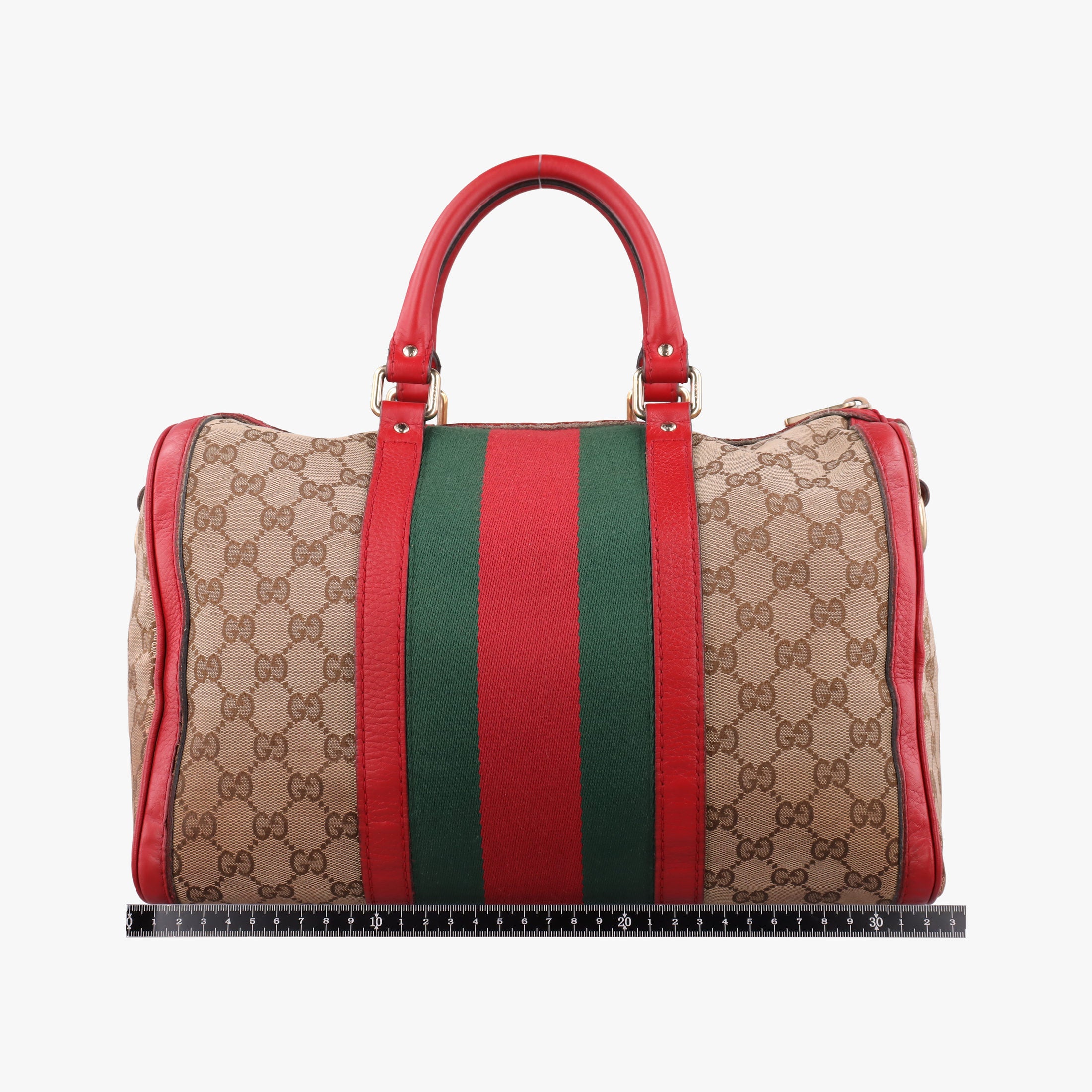 Pre-owned Gucci Sherry Line Beige×Red×Green canvas×leather 247205 shoulderbag | stylenewstar