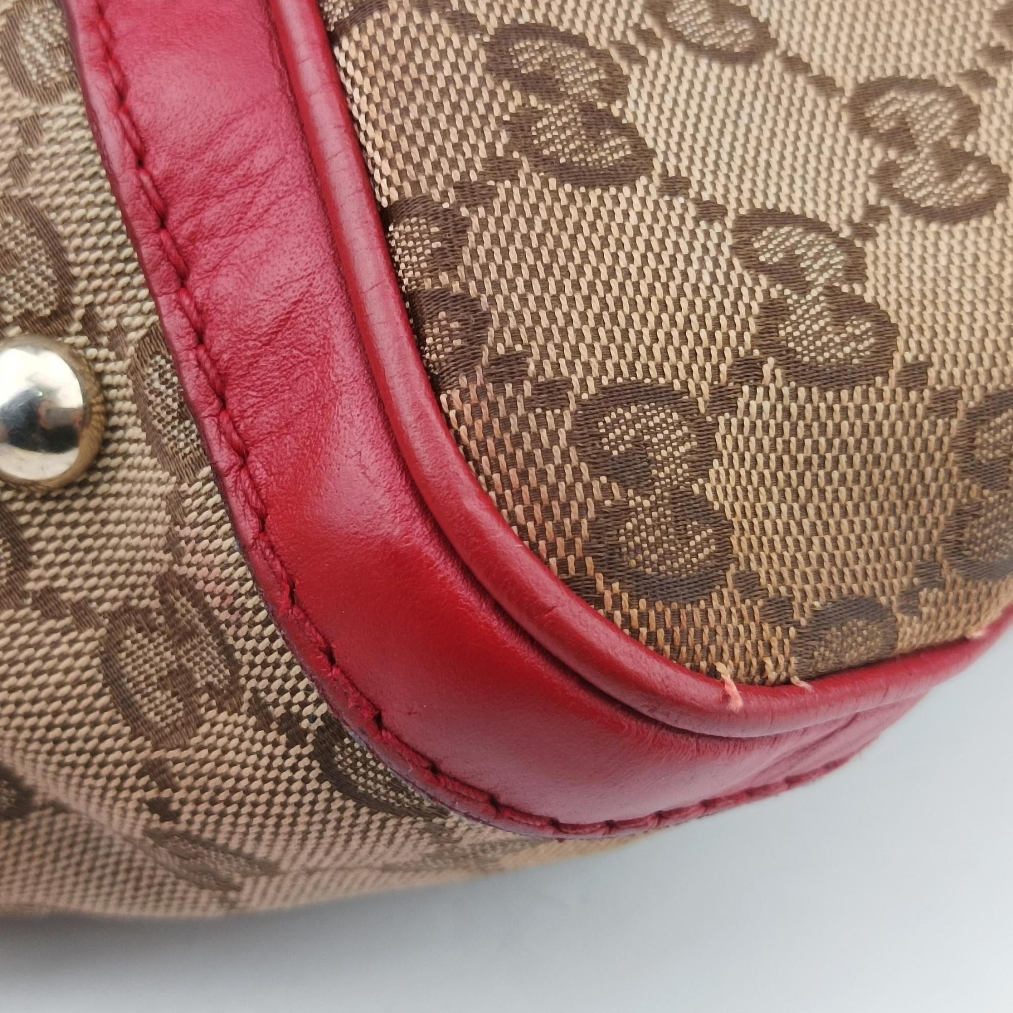 Pre-owned Gucci Sherry Line Beige×Red×Green canvas×leather 247205 shoulderbag | stylenewstar