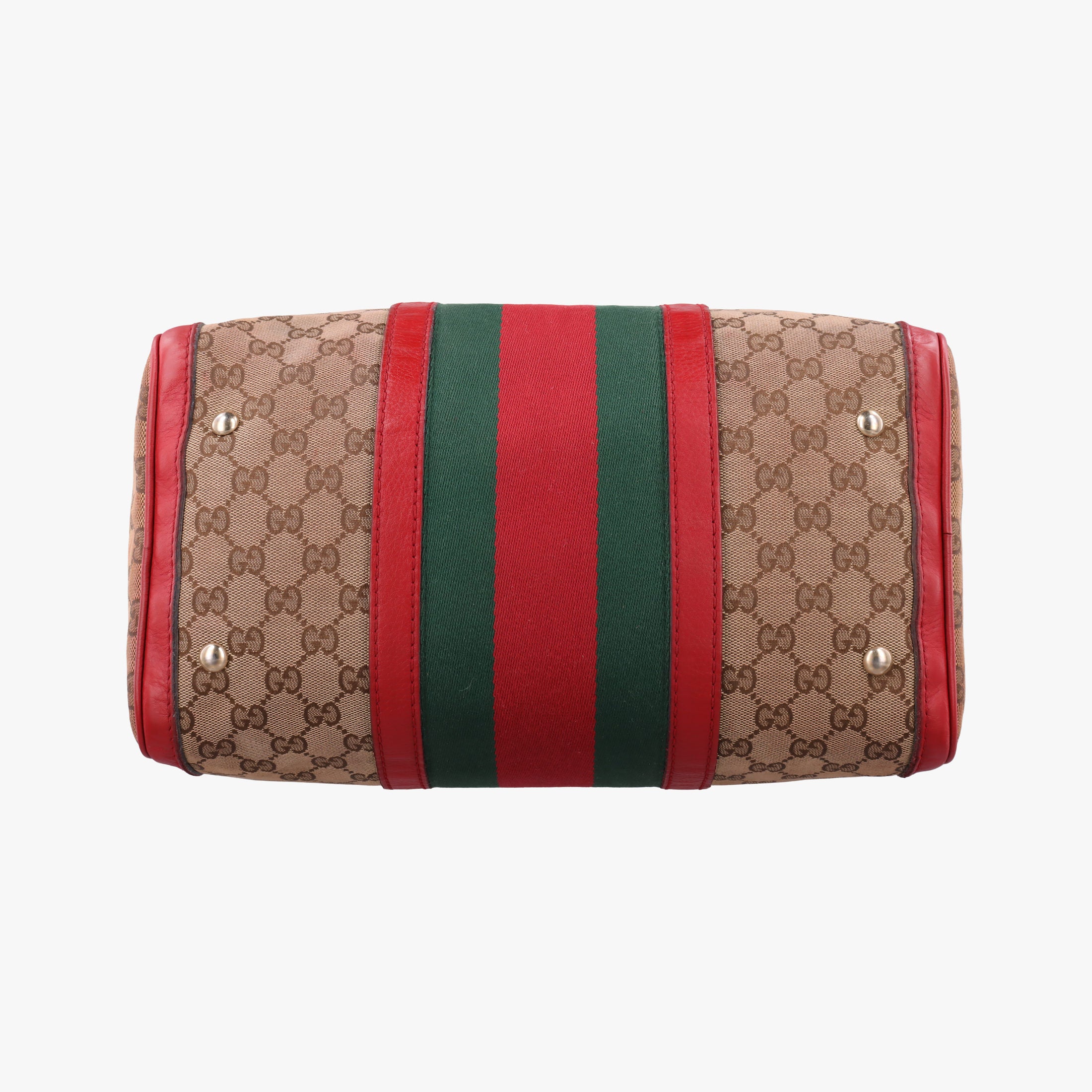 Pre-owned Gucci Sherry Line Beige×Red×Green canvas×leather 247205 shoulderbag | stylenewstar