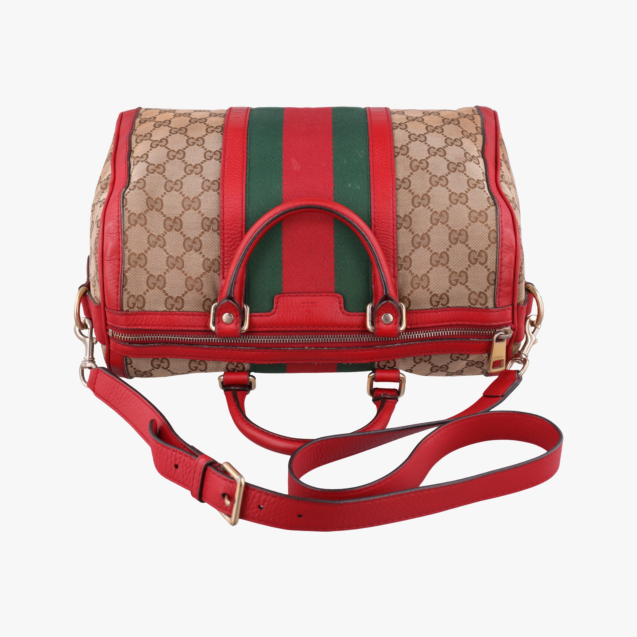 Pre-owned Gucci Sherry Line Beige×Red×Green canvas×leather 247205 shoulderbag | stylenewstar