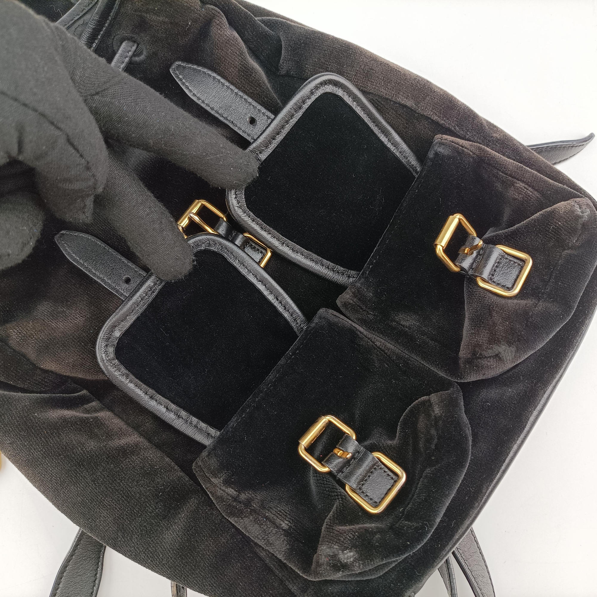 Secondhand Yves Saint Laurent Festival Fringe Backpack Black velour 421943 backpack/rucksack | stylenewstar