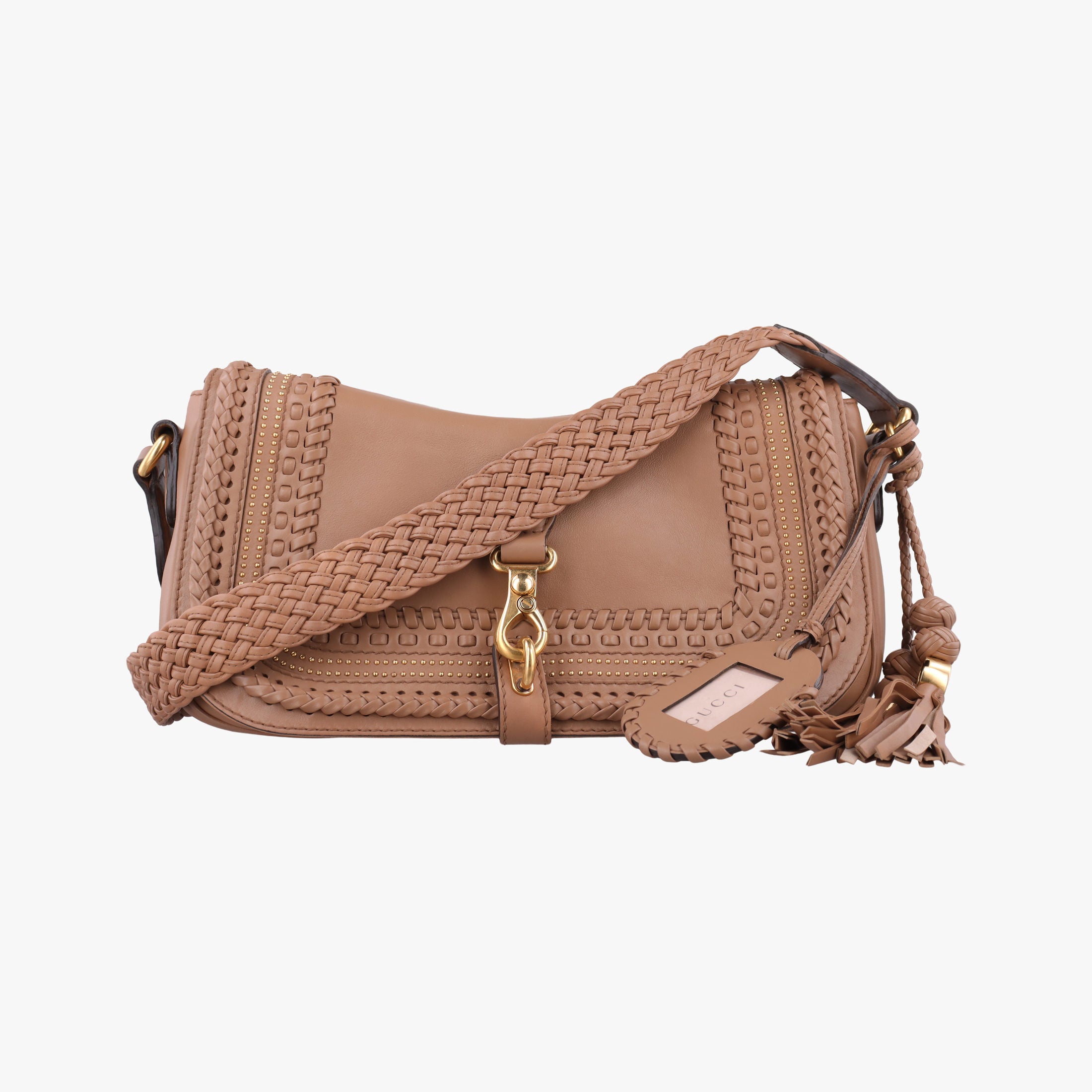 Pre-owned Gucci Tassel Handmade Medium Flap Camel Leather 263954 shoulderbag | stylenewstar