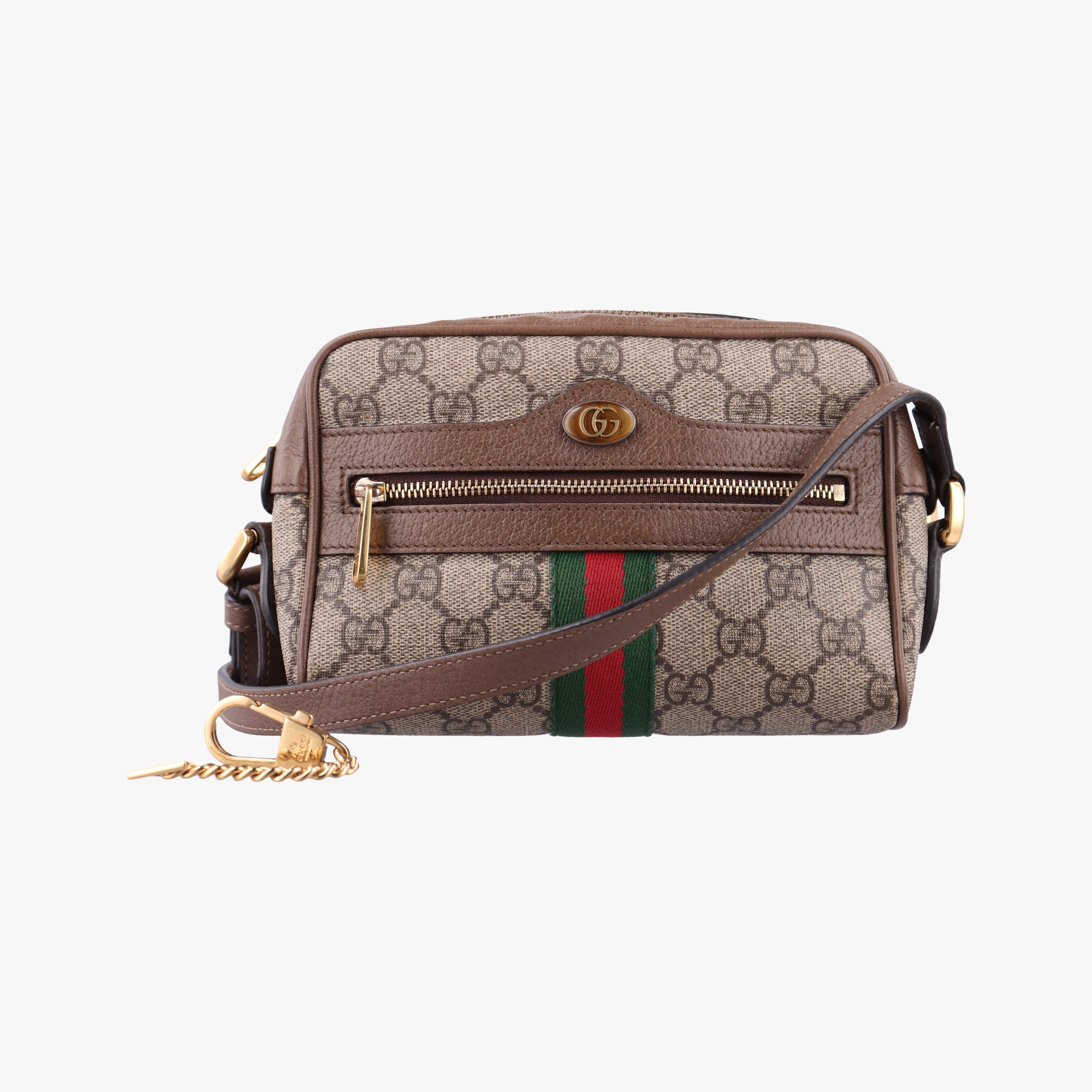 Pre-owned Gucci OPHIDIA Beige x Brown PVC coated canvas×leather 517350 shoulderbag | stylenewstar