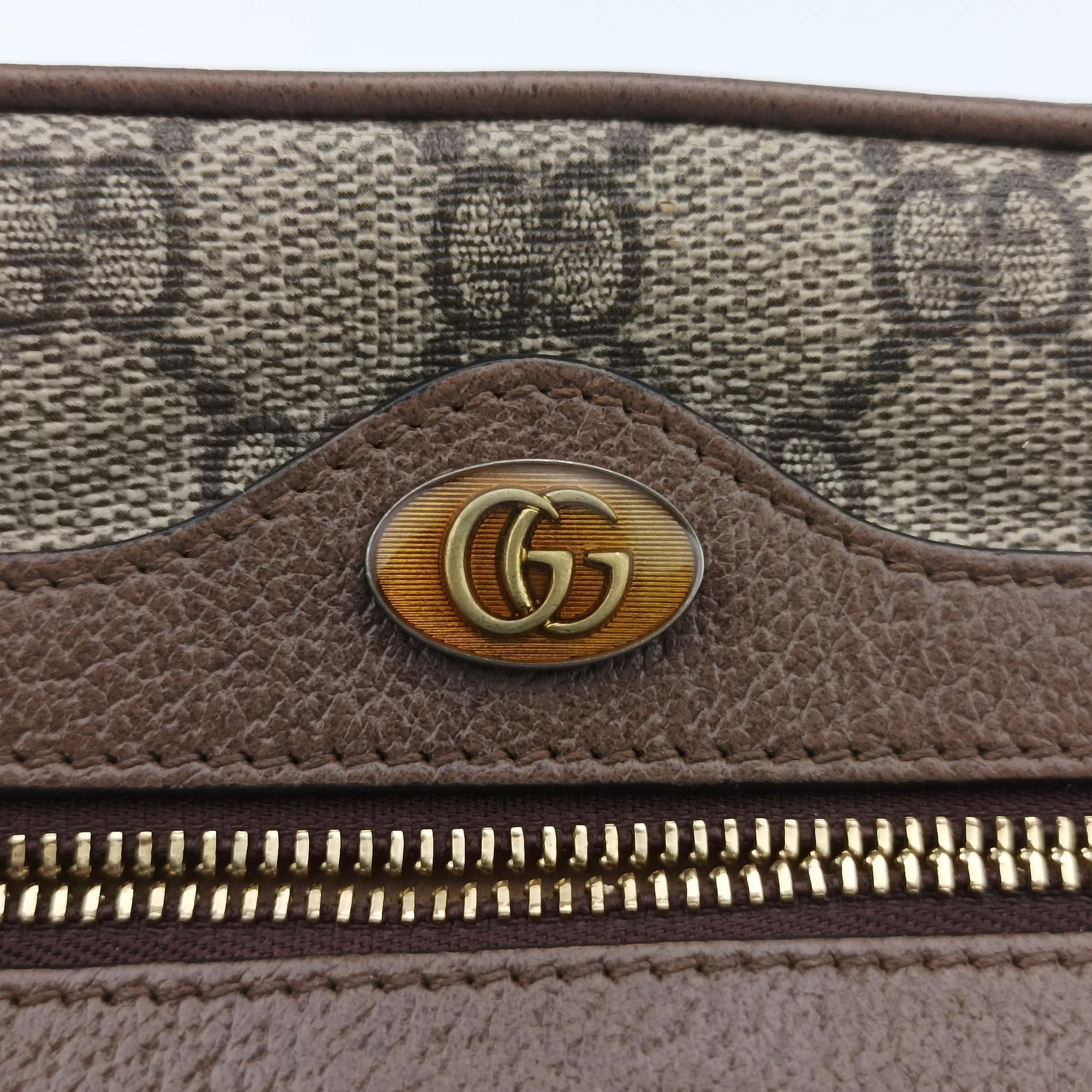 Pre-owned Gucci OPHIDIA Beige x Brown PVC coated canvas×leather 517350 shoulderbag | stylenewstar