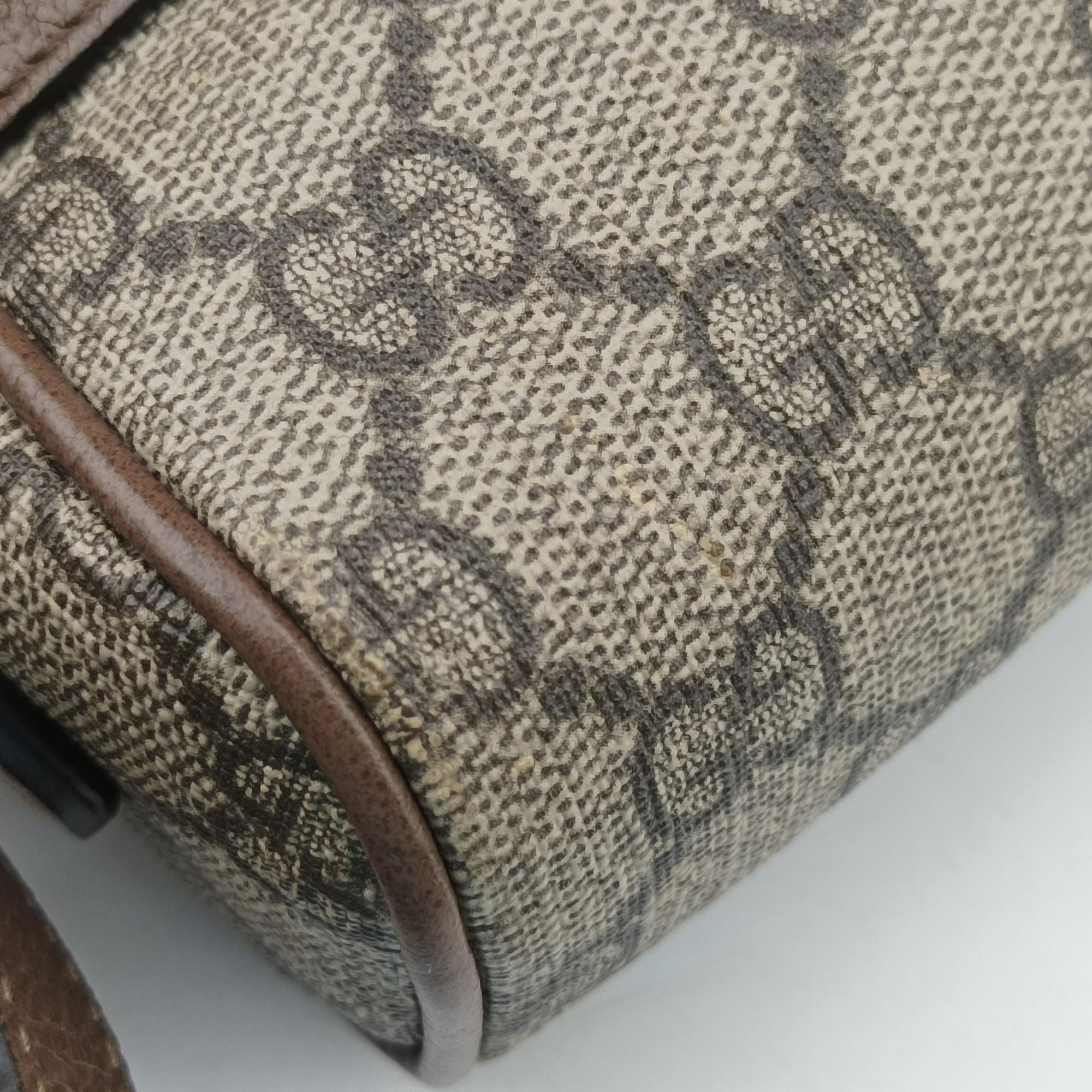 Pre-owned Gucci OPHIDIA Beige x Brown PVC coated canvas×leather 517350 shoulderbag | stylenewstar