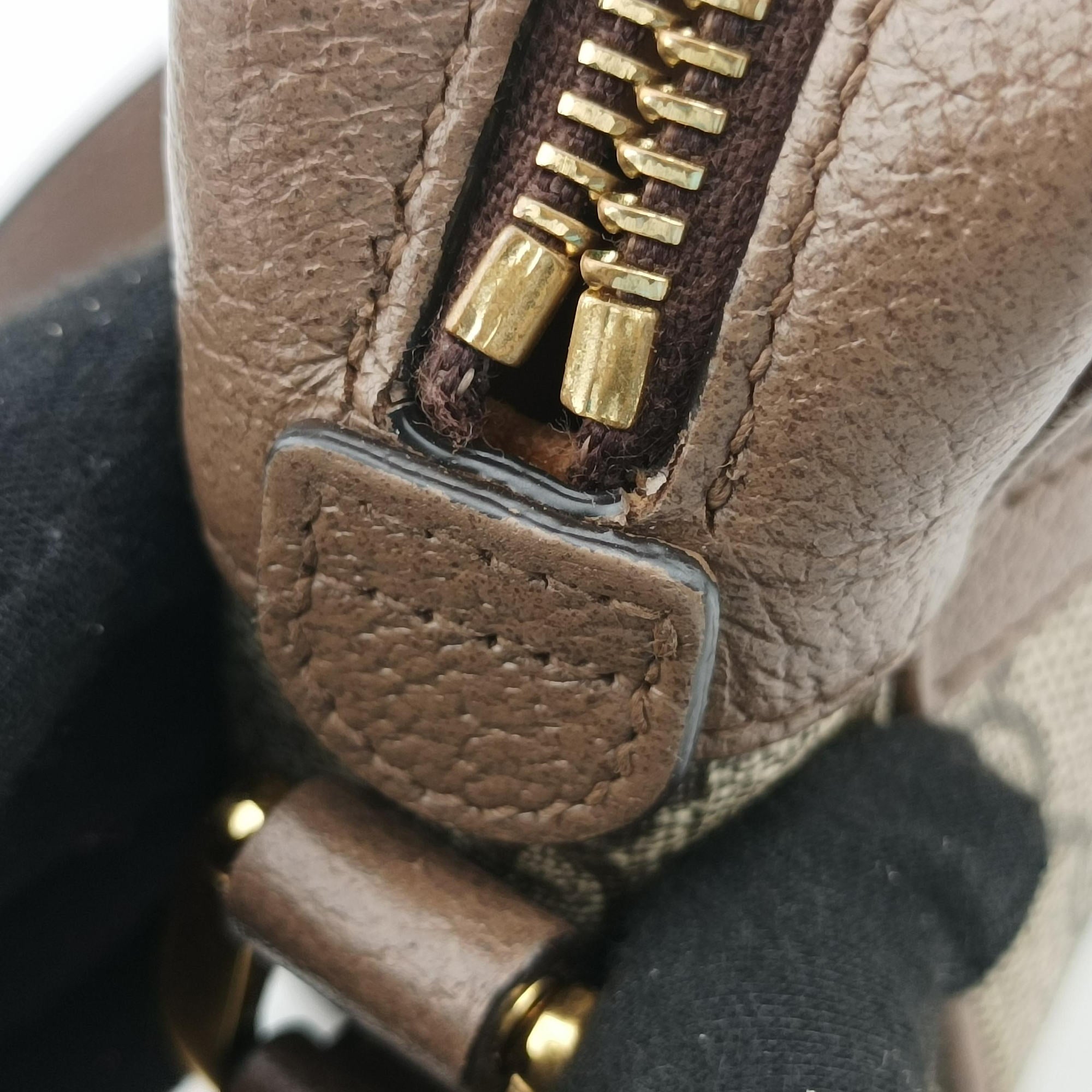 Pre-owned Gucci OPHIDIA Beige x Brown PVC coated canvas×leather 517350 shoulderbag | stylenewstar