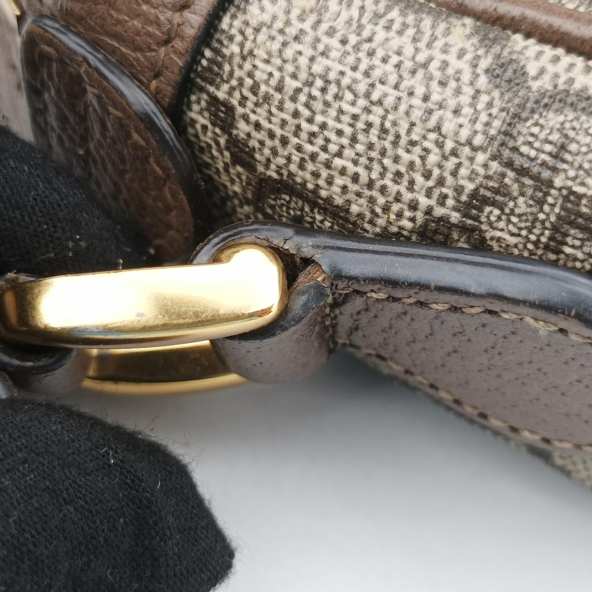 Pre-owned Gucci OPHIDIA Beige x Brown PVC coated canvas×leather 517350 shoulderbag | stylenewstar