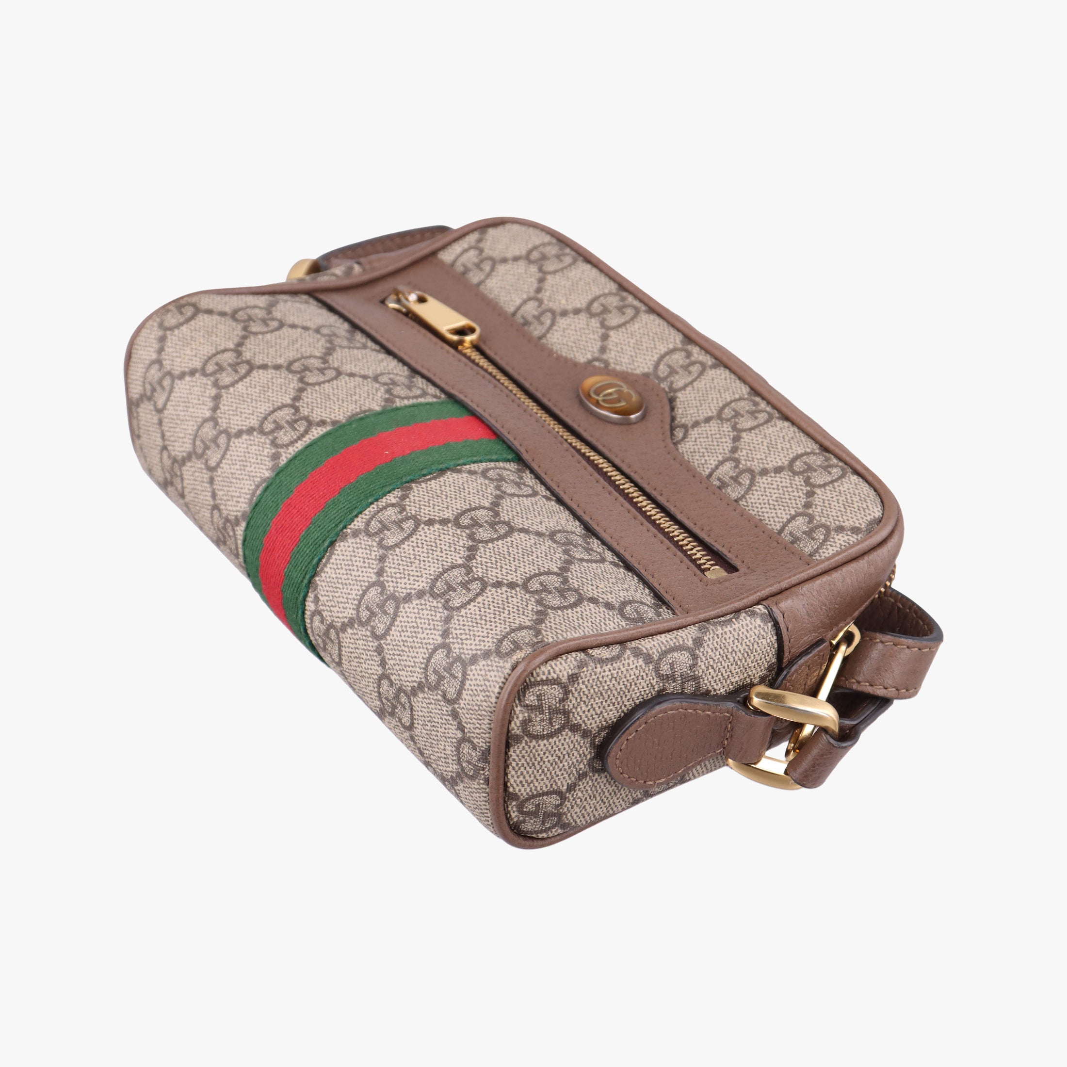 Pre-owned Gucci OPHIDIA Beige x Brown PVC coated canvas×leather 517350 shoulderbag | stylenewstar