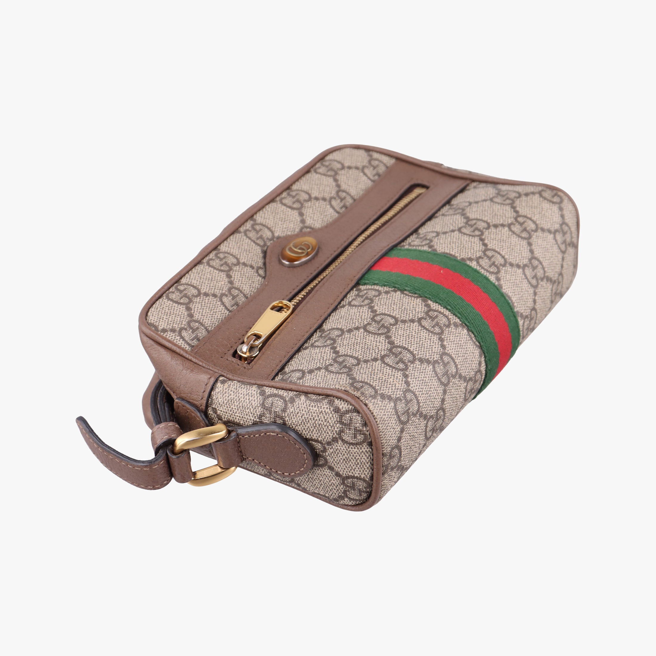 Pre-owned Gucci OPHIDIA Beige x Brown PVC coated canvas×leather 517350 shoulderbag | stylenewstar