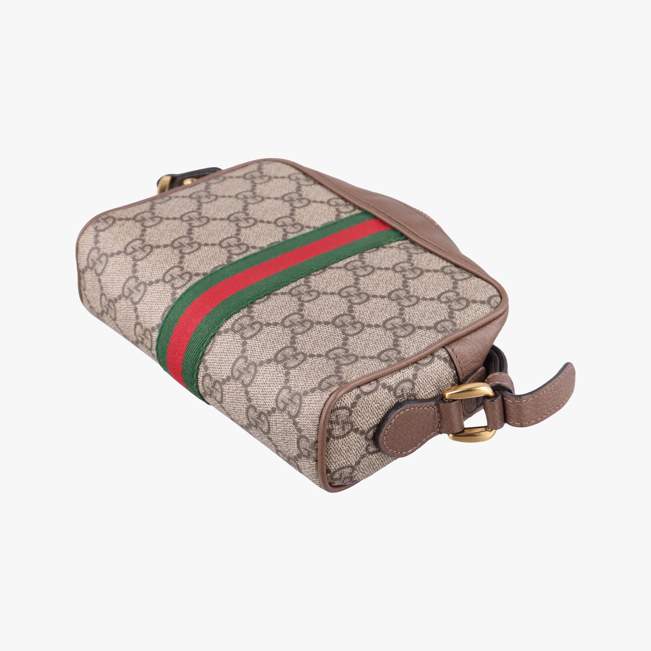 Pre-owned Gucci OPHIDIA Beige x Brown PVC coated canvas×leather 517350 shoulderbag | stylenewstar
